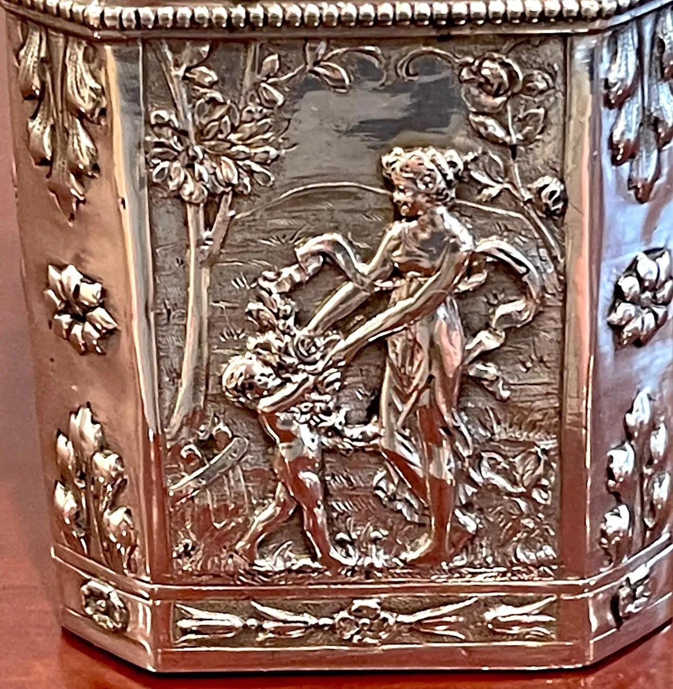 Antique French Sterling Neoclassical 'Four Seasons' Tea Caddy For Sale 5