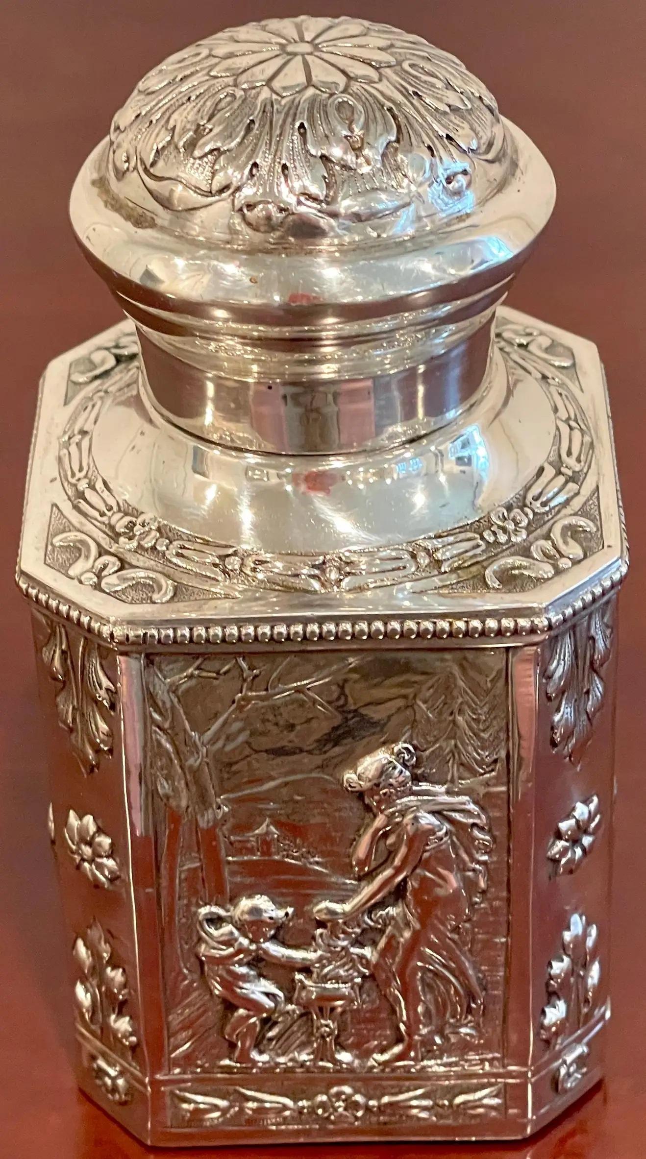 Antique French Sterling Neoclassical 'Four Seasons' Tea Caddy For Sale 6