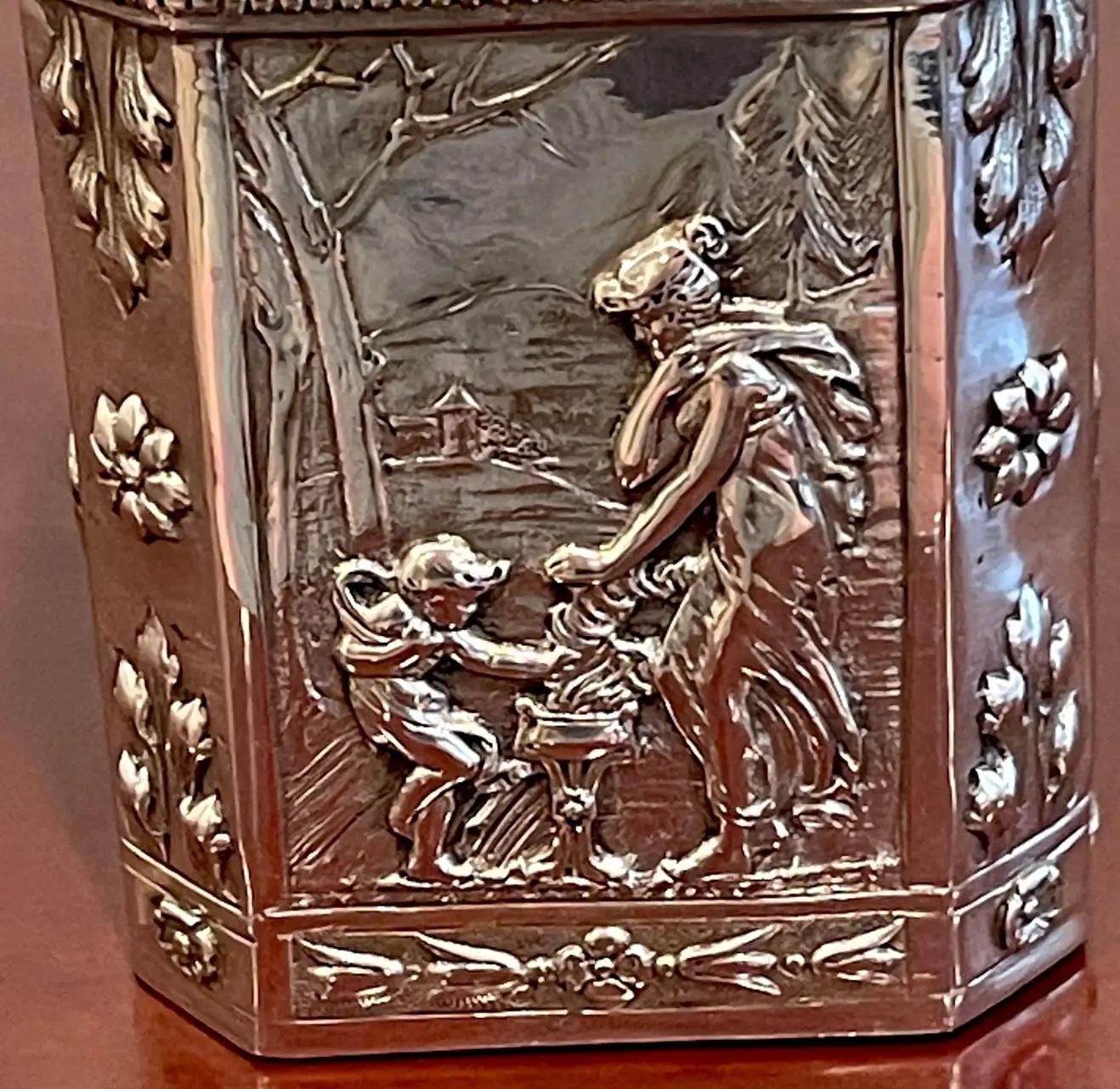 Antique French Sterling Neoclassical 'Four Seasons' Tea Caddy For Sale 7
