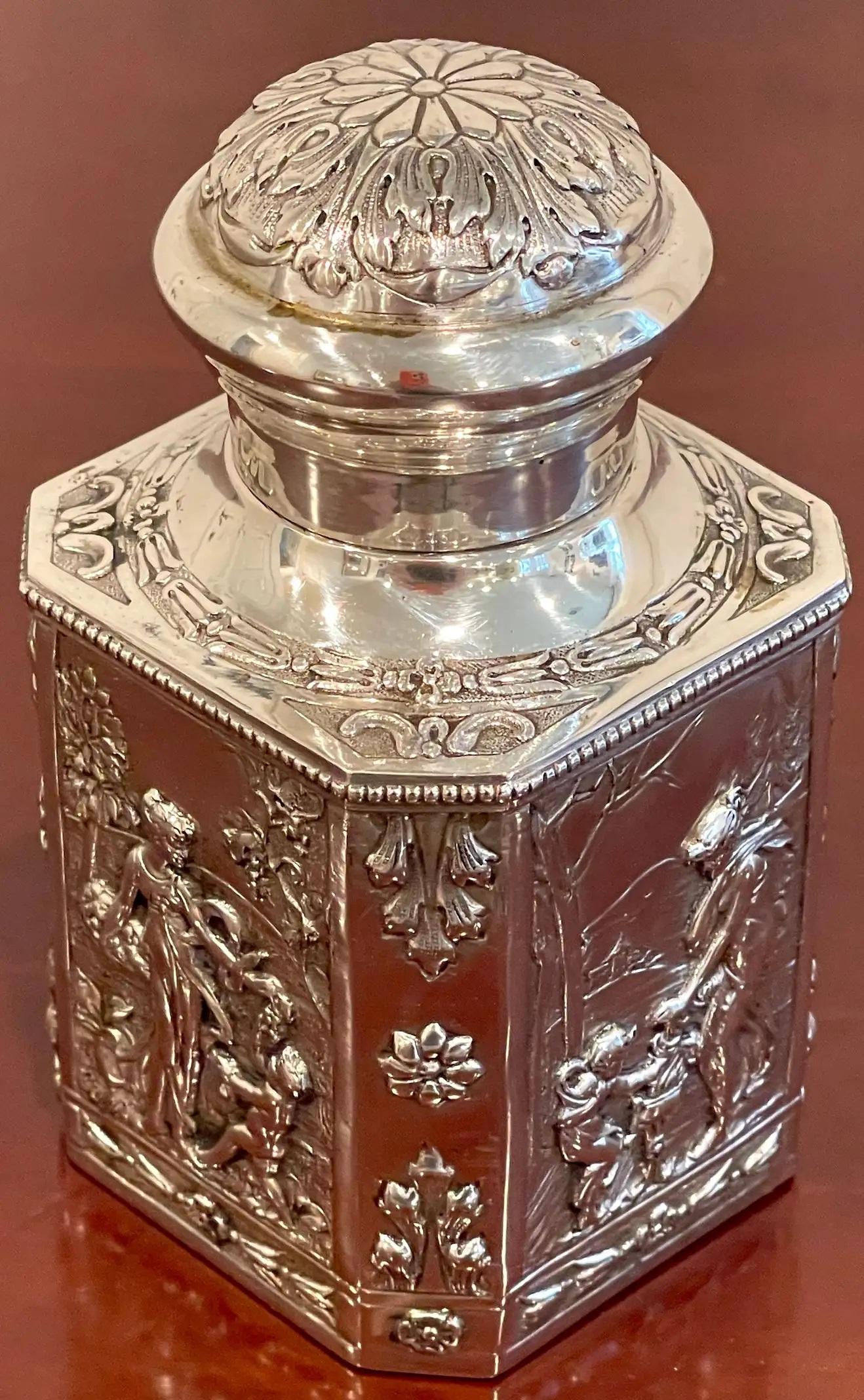 Antique French Sterling Neoclassical 'Four Seasons' Tea Caddy For Sale 8