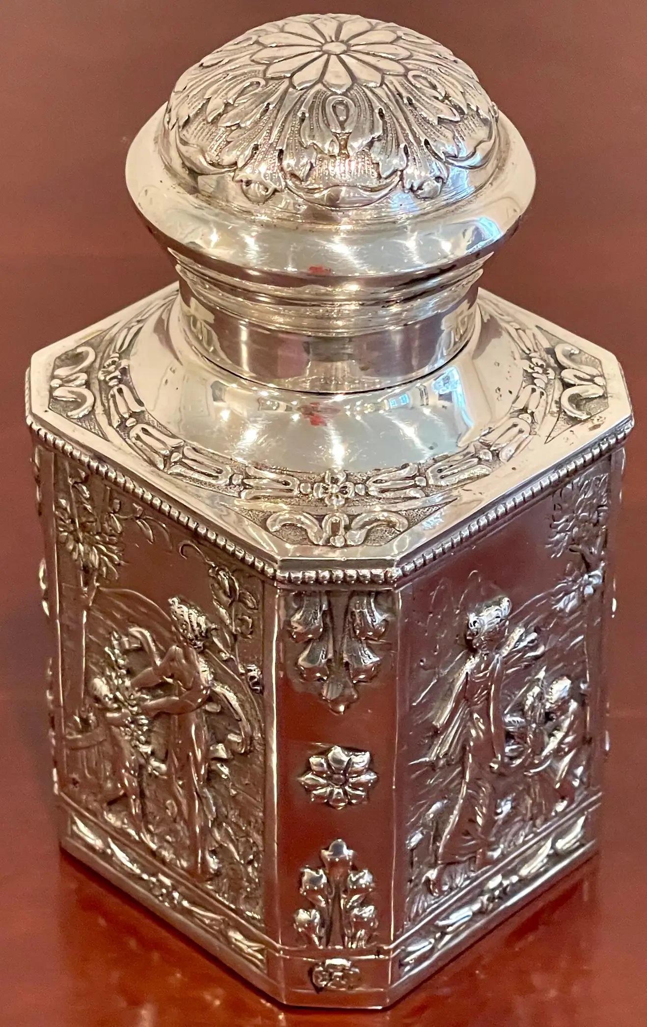 Antique French Sterling Neoclassical 'Four Seasons' Tea Caddy For Sale 9