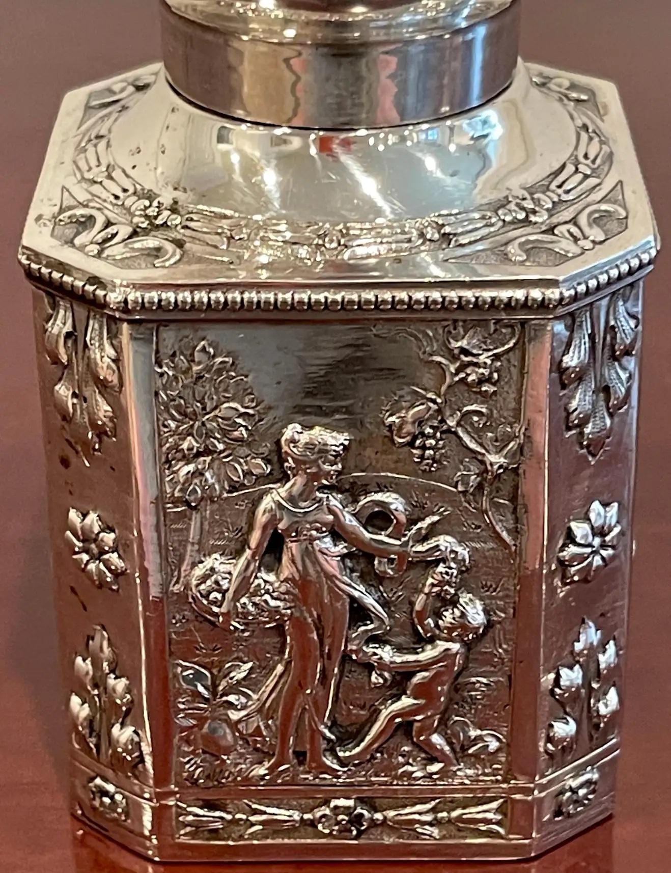 Antique French Sterling Neoclassical 'Four Seasons' Tea Caddy For Sale 1