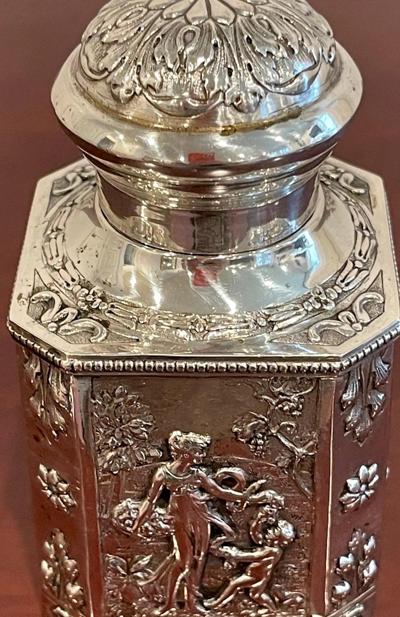 Antique French Sterling Neoclassical 'Four Seasons' Tea Caddy For Sale 2