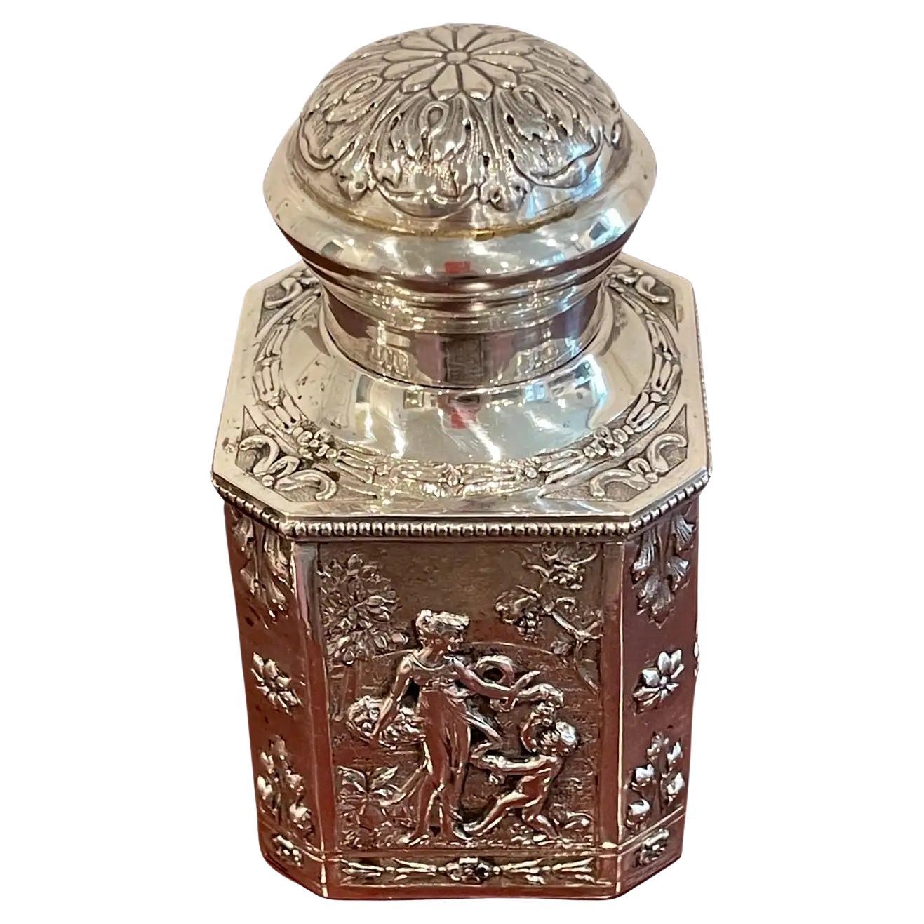 Antique French Sterling Neoclassical 'Four Seasons' Tea Caddy For Sale