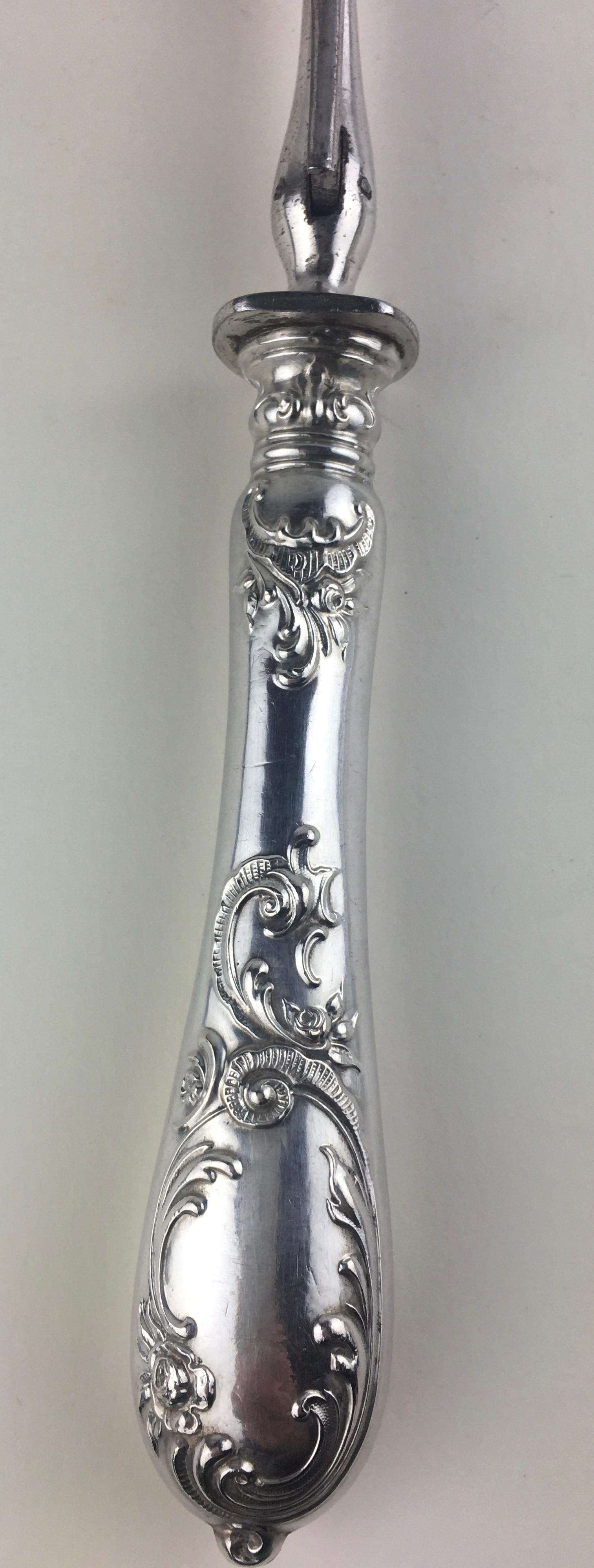 Antique French Silver Carving Set 2 Pieces Art Nouveau For Sale 6