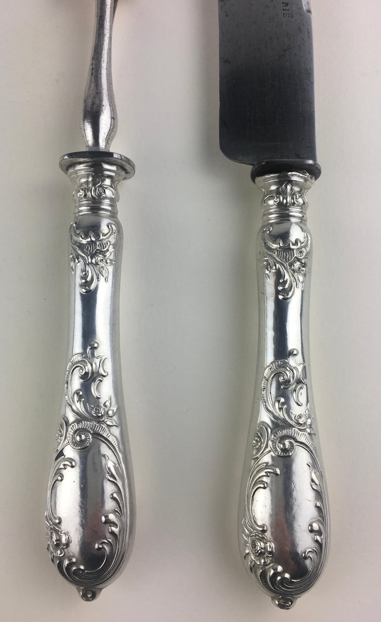 Antique French Sterling Silver Carving Set 2 Pieces Art Nouveau For