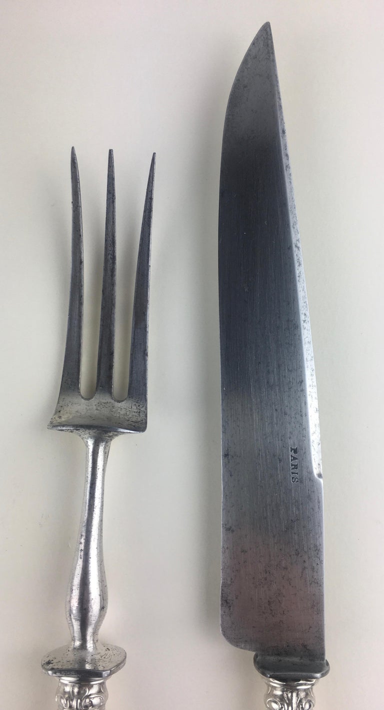 Antique French Sterling Silver Carving Set 2 Pieces Art Nouveau For