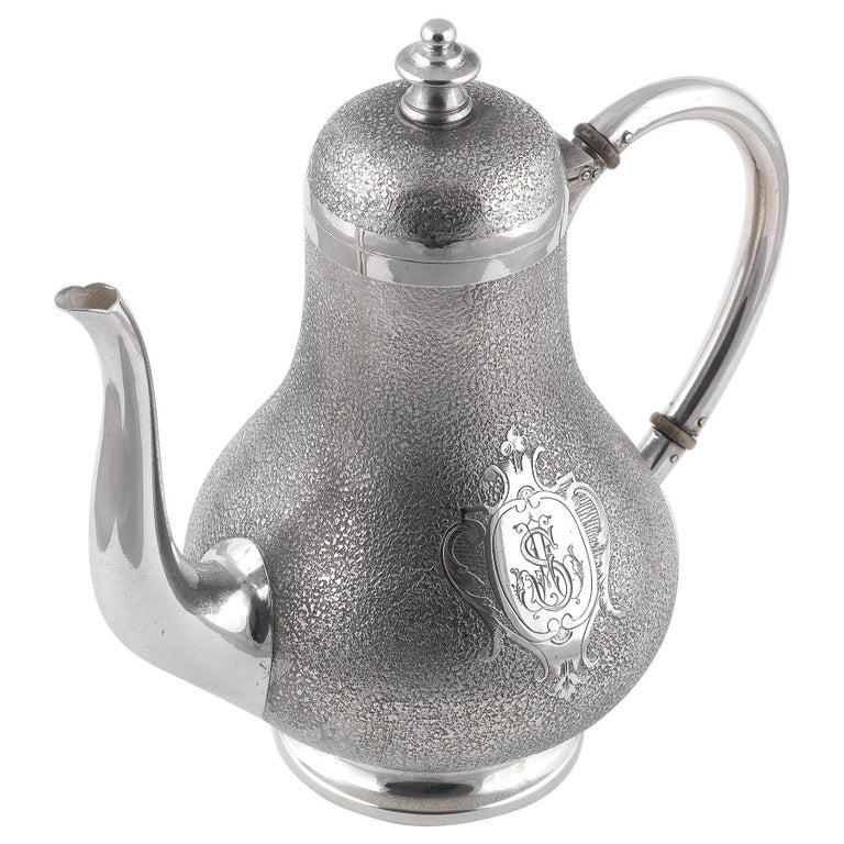 Louis Philippe Antique French Sterling Silver Coffee Pot For Sale