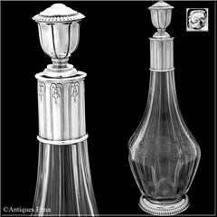 Antique French Sterling Silver Crystal Claret Jug, Ewer, Decanter, Empire