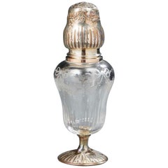 Antique French Sterling Silver, Cut and Engraved Crystal Sugar Shaker Caster