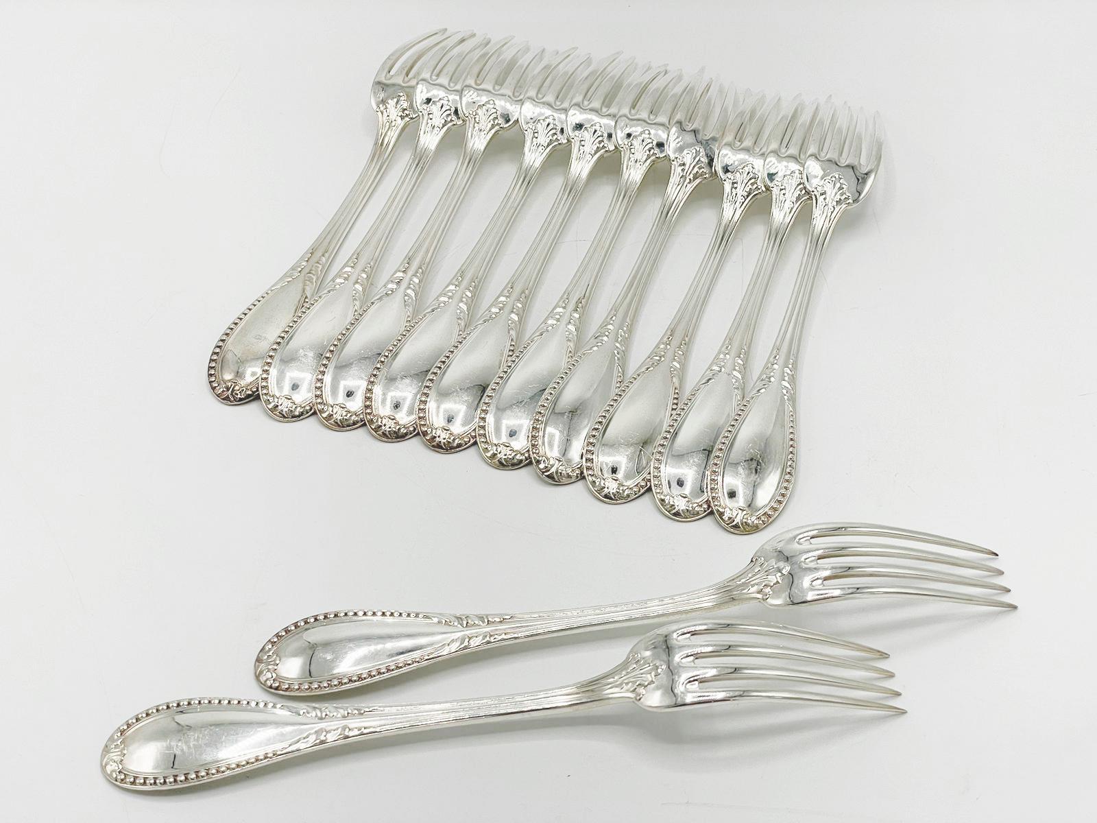 Antique French sterling silver cutlery set by Alphonse Debaine, Art Deco 20th Ce For Sale 4