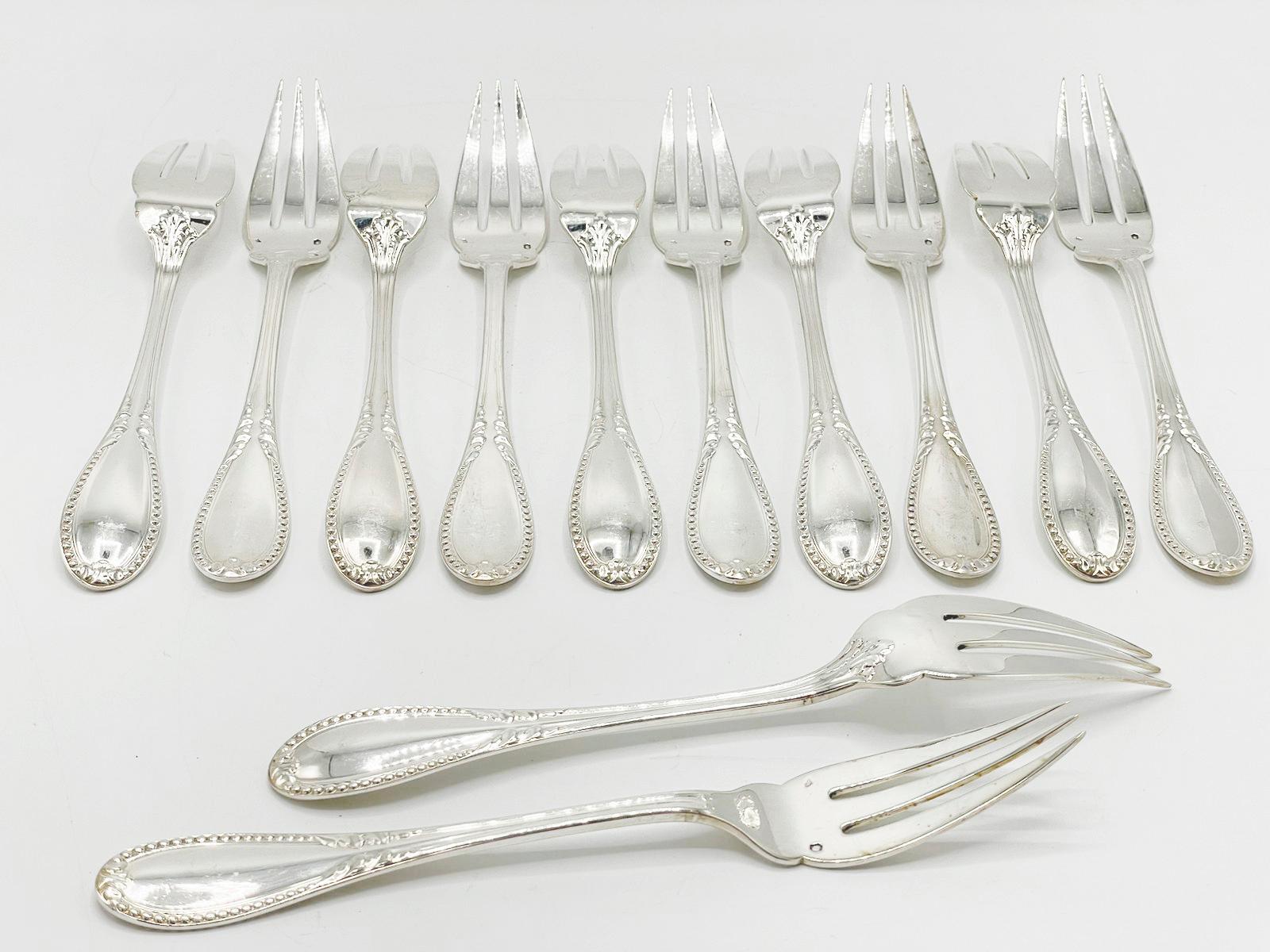 Antique French sterling silver cutlery set by Alphonse Debaine, Art Deco 20th Ce For Sale 9