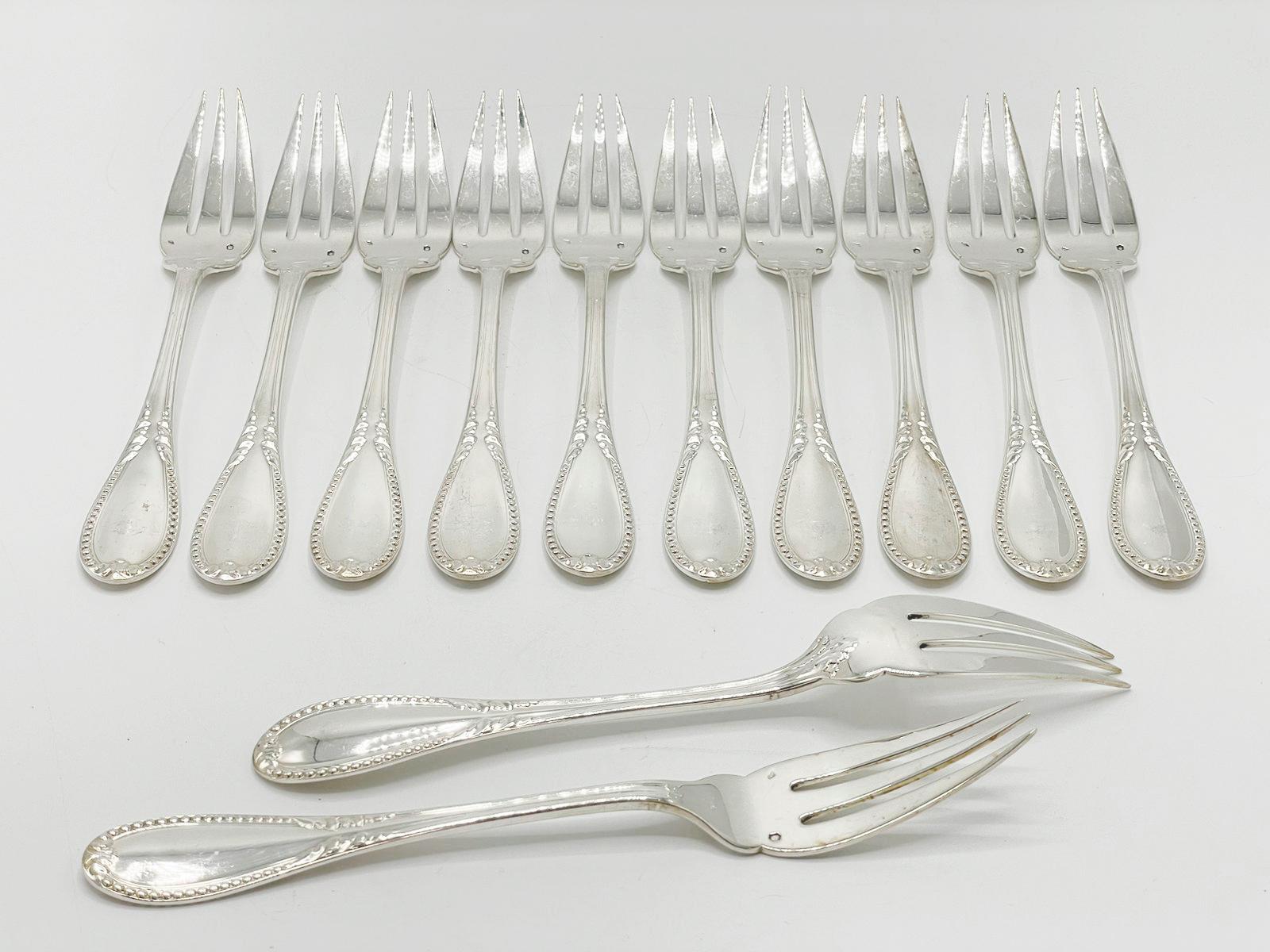Antique French sterling silver cutlery set by Alphonse Debaine, Art Deco 20th Ce For Sale 11