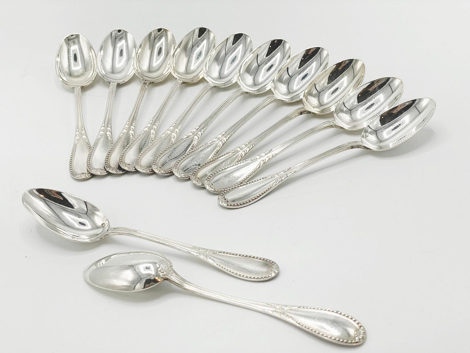 Antique French sterling silver cutlery set by Alphonse Debaine, Art Deco 20th Ce For Sale 13