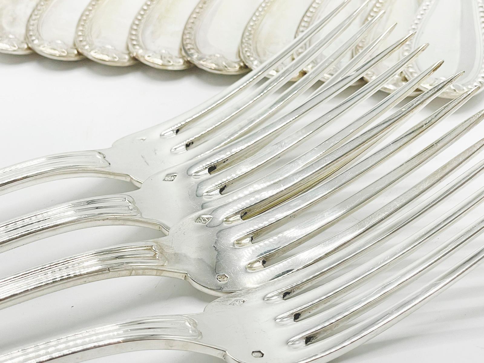 Hand-Crafted Antique French sterling silver cutlery set by Alphonse Debaine, Art Deco 20th Ce For Sale