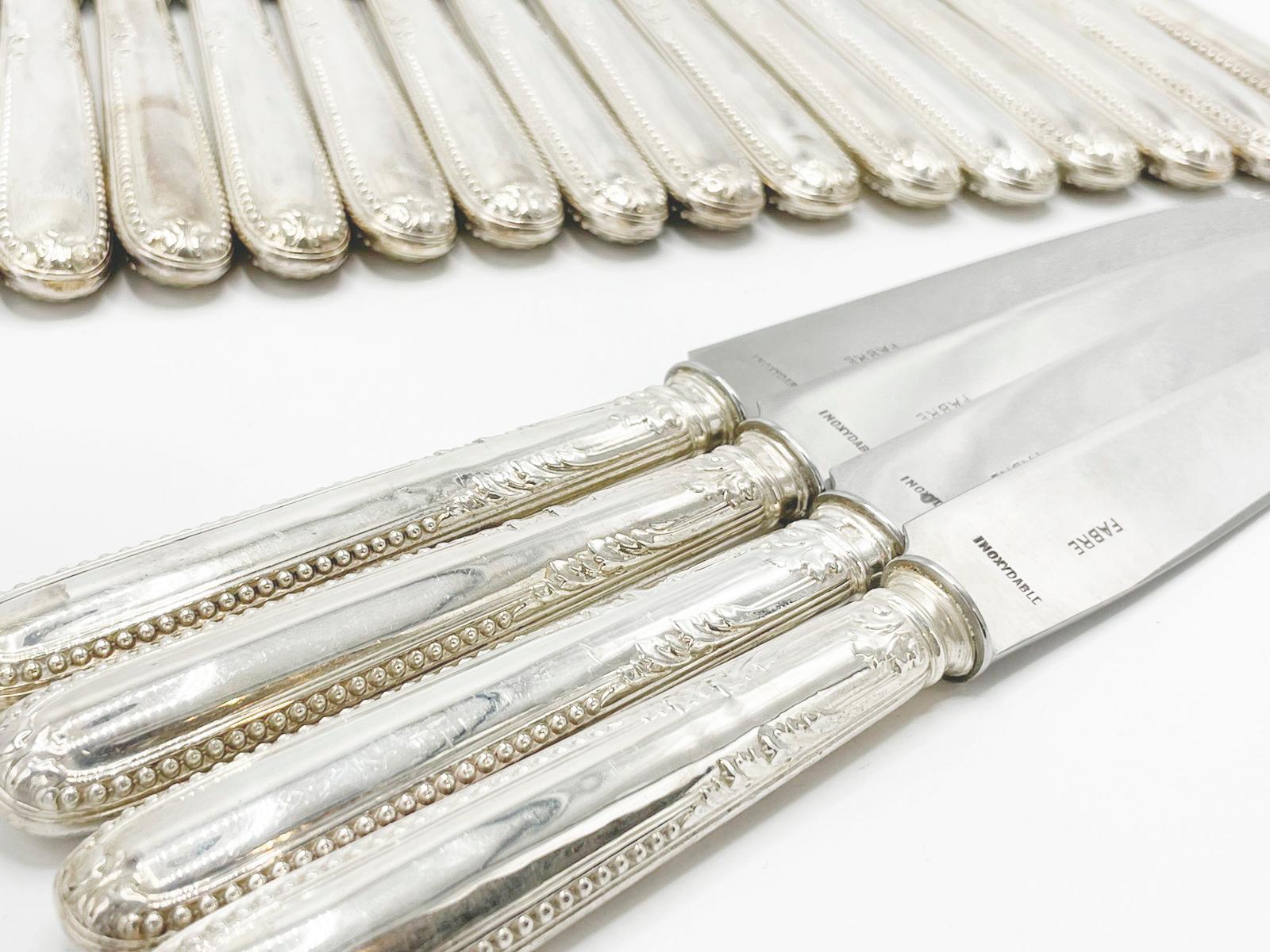 Antique French sterling silver cutlery set by Alphonse Debaine, Art Deco 20th Ce For Sale 1