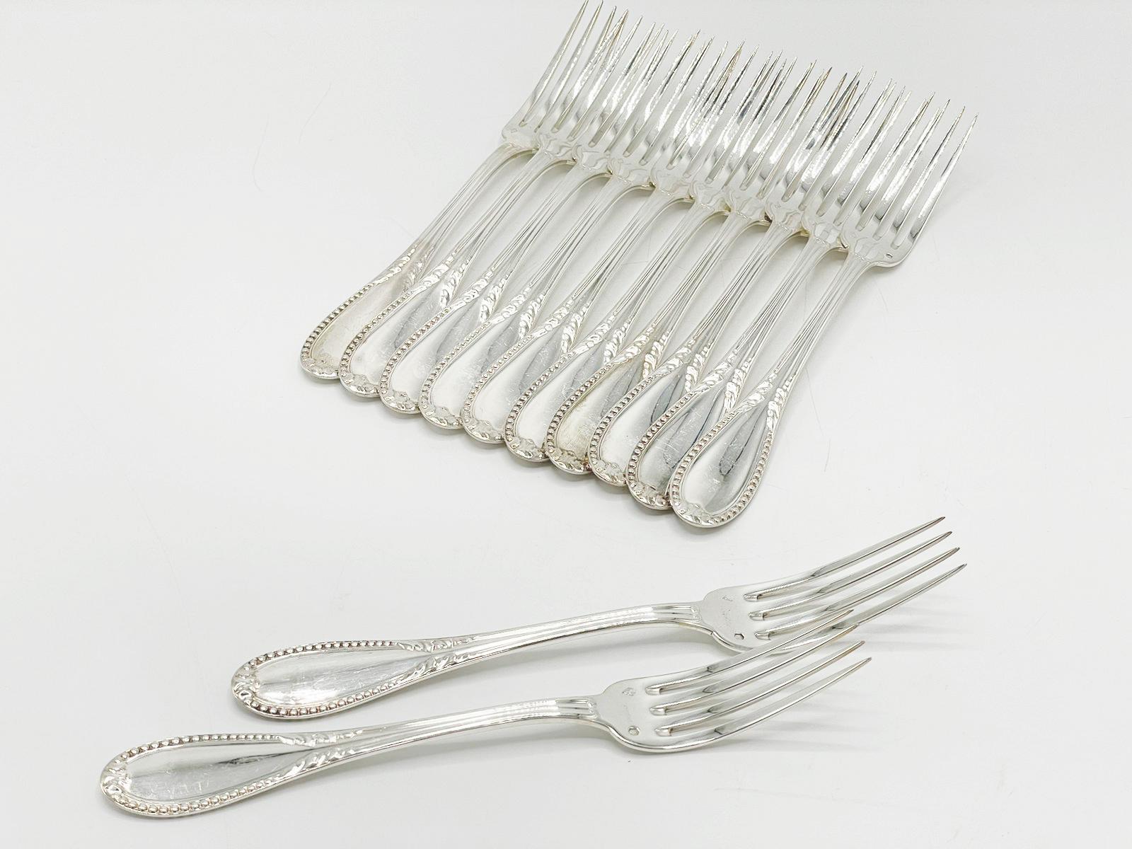 Antique French sterling silver cutlery set by Alphonse Debaine, Art Deco 20th Ce For Sale 3