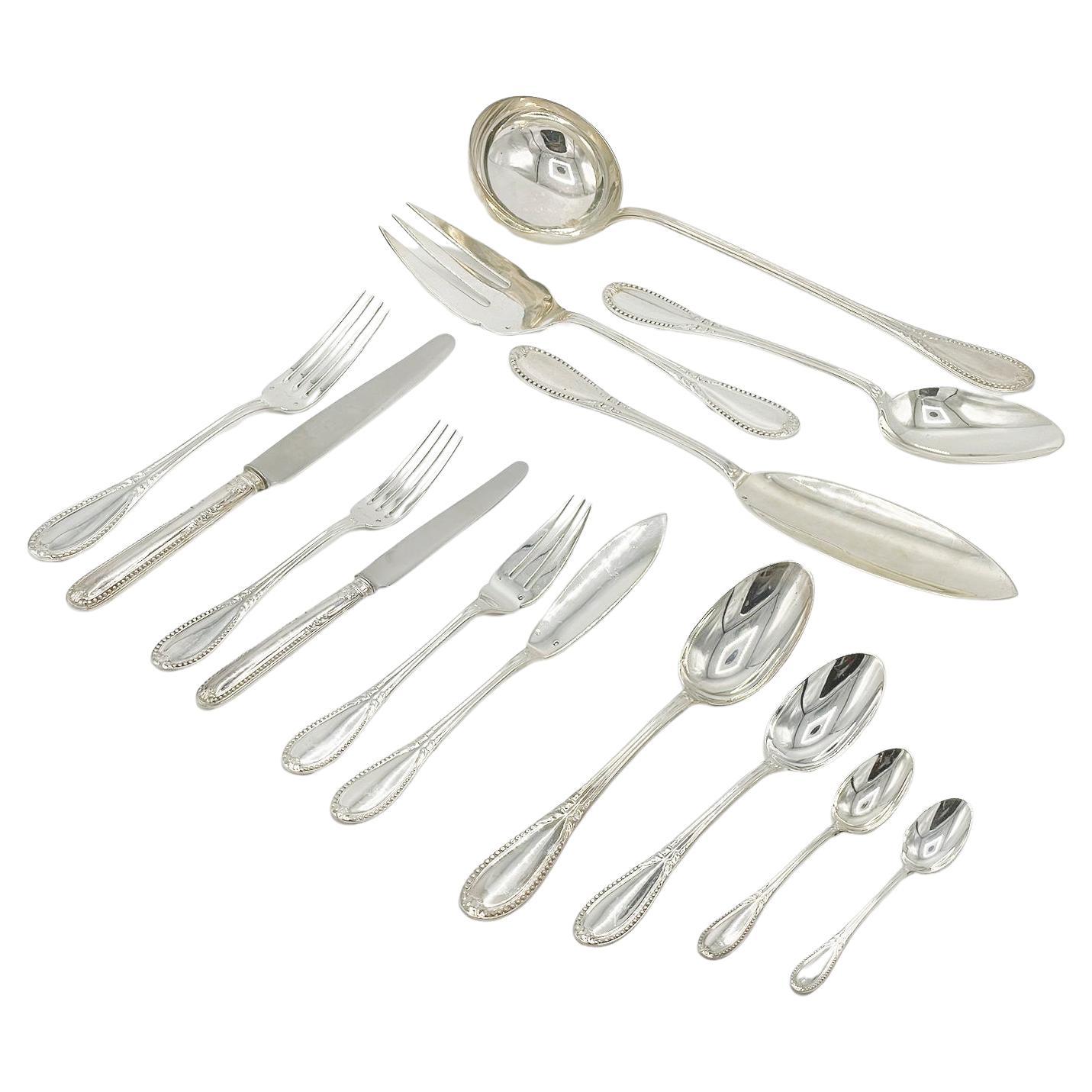 Antique French sterling silver cutlery set by Alphonse Debaine, Art Deco 20th Ce For Sale