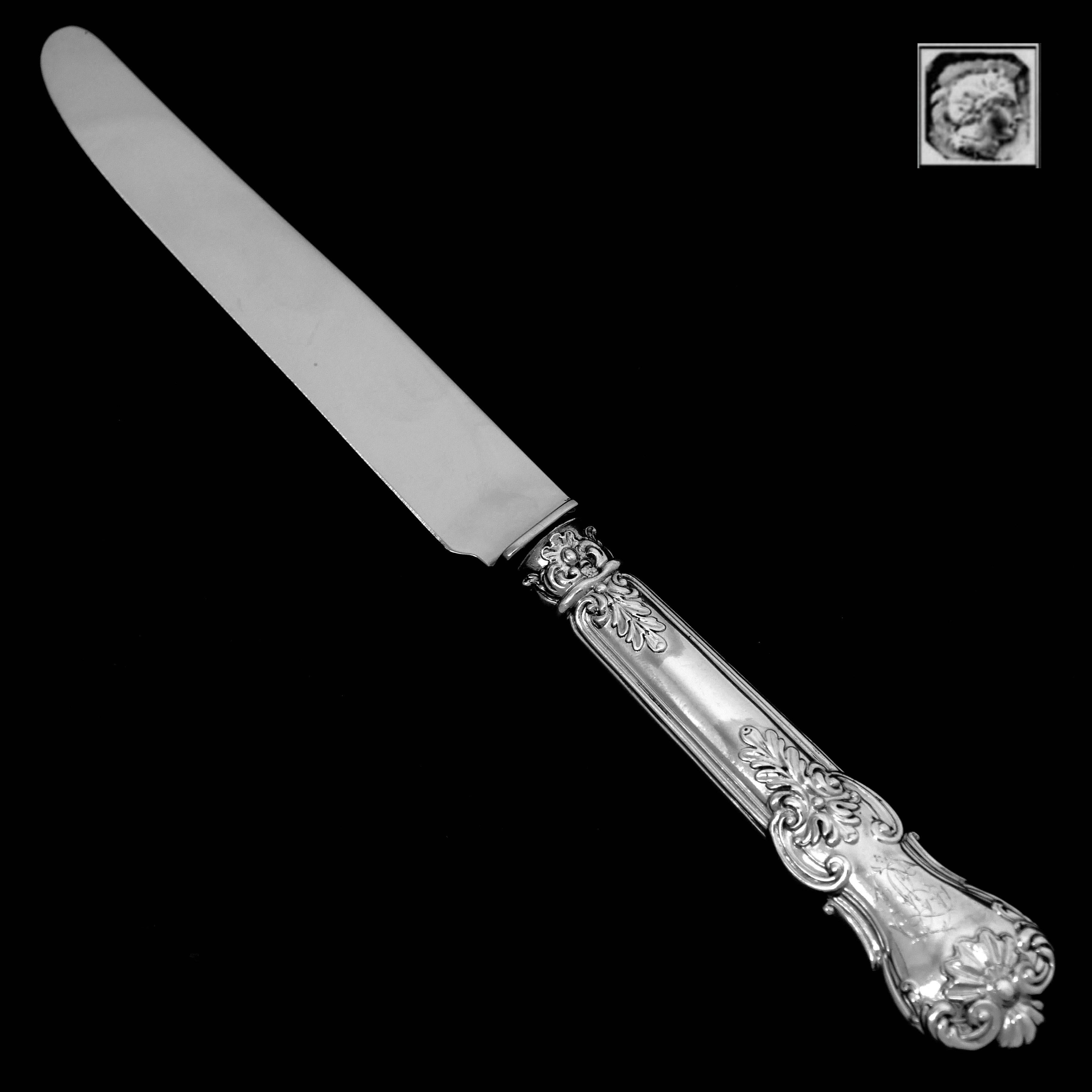 Antique French Sterling Silver Dinner Knife Set 12 Pc New Stainless Steel Blades For Sale 1