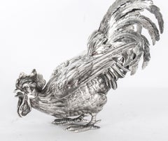 Antique French Sterling Silver Fighting Cockerel, 19th Century