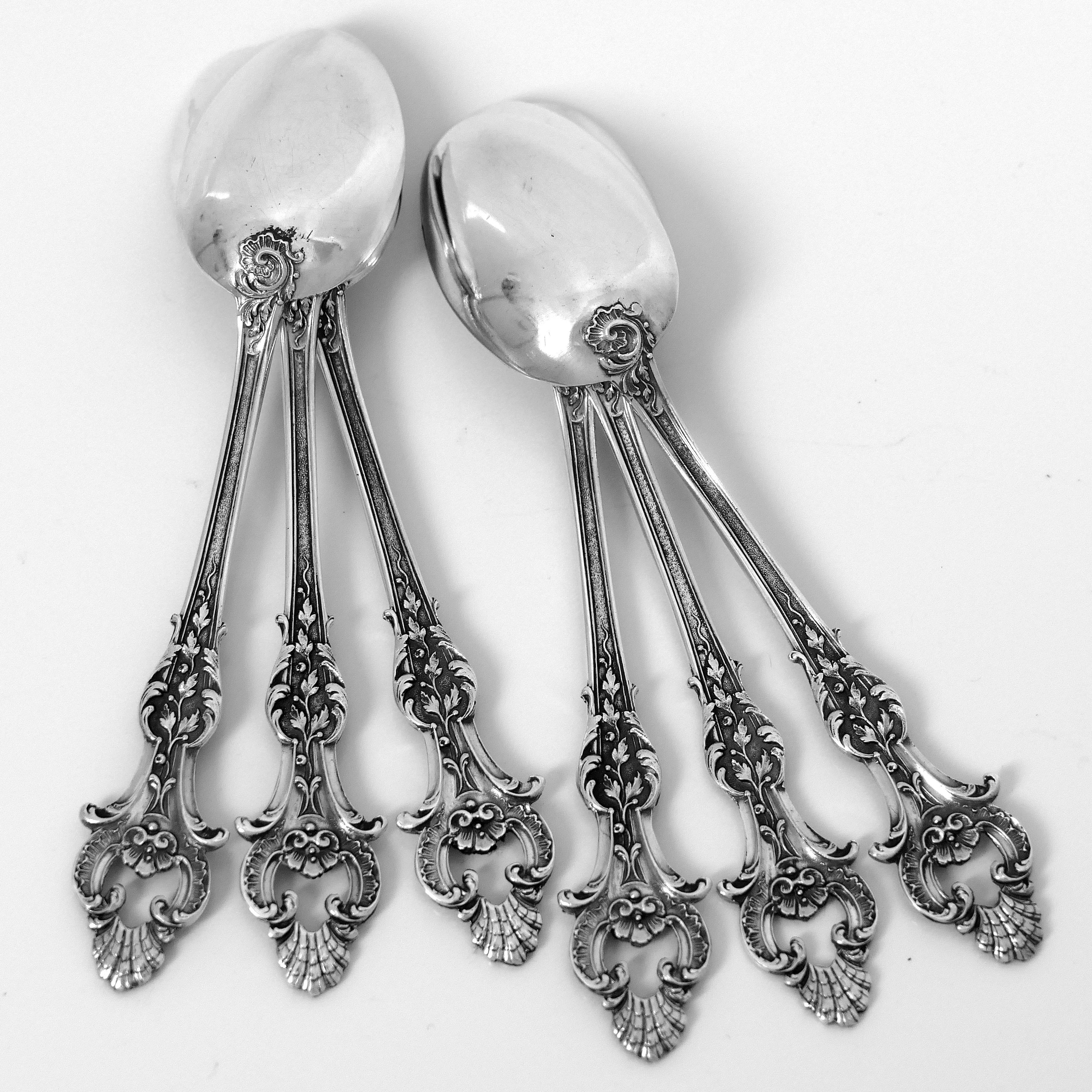 Art Deco Antique French Sterling Silver Moka Espresso Spoons Set, 6 Piece