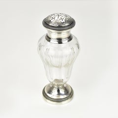 Antique French Sterling Silver Sugar Shaker / Sprinkler / Muffineer Cut Crystal
