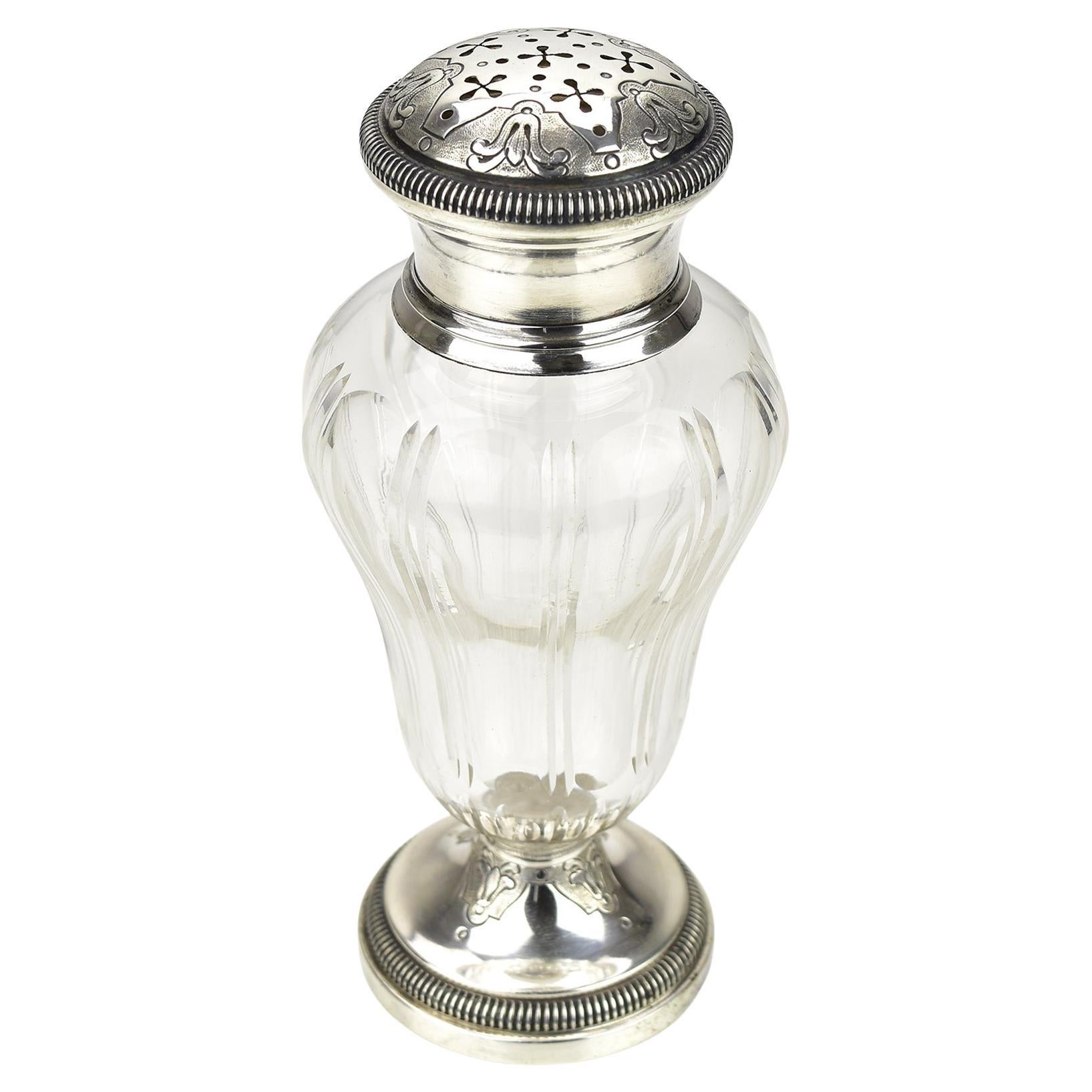 Antique French Plata de Ley Azucarero / Rociador / Muffineer Cristal tallado