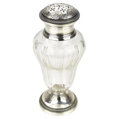 Antique French Sterling Silver Sugar Shaker / Sprinkler / Muffineer Cut Crystal