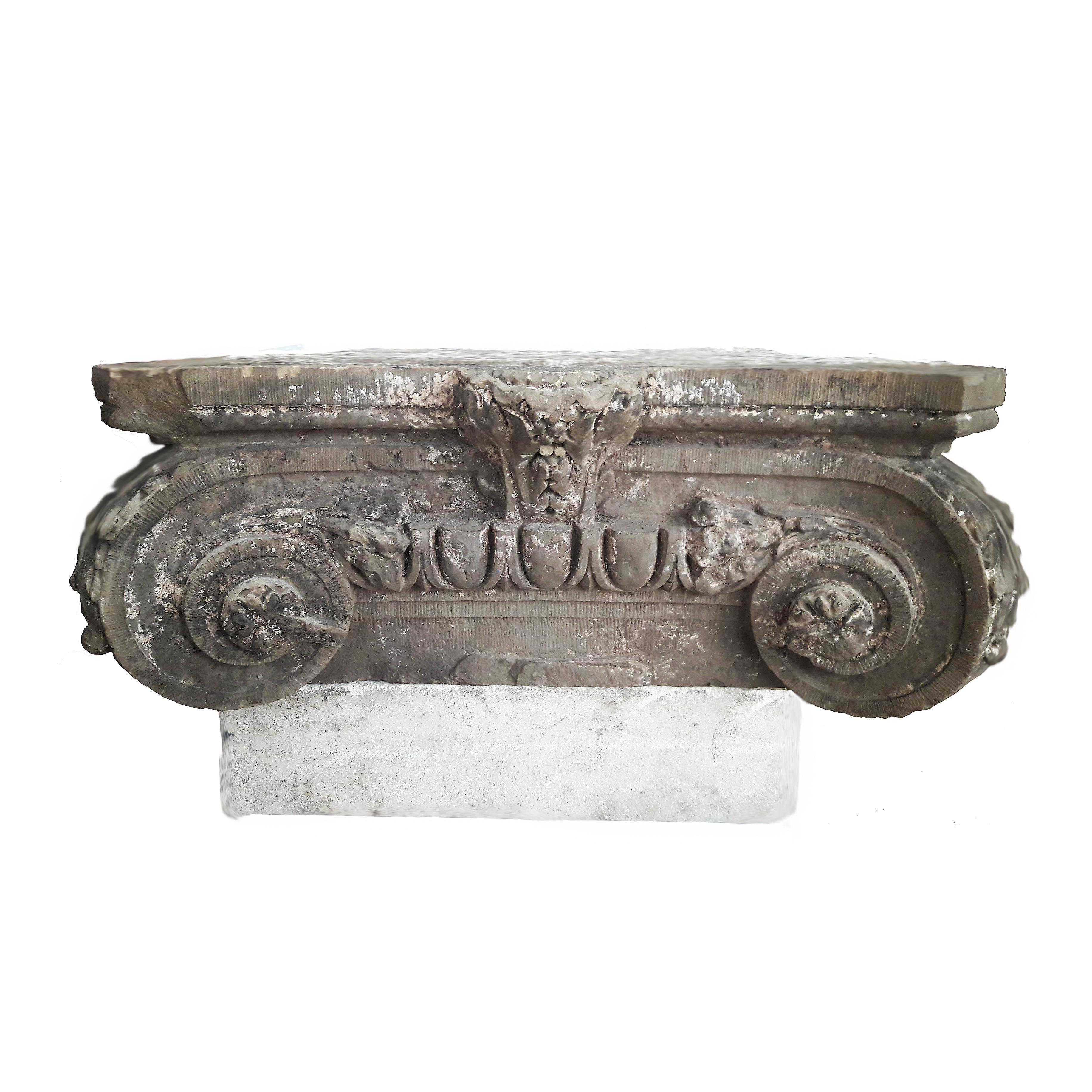Antique French Stone Column Capital, Ionian Style, Mid-19th Century 2