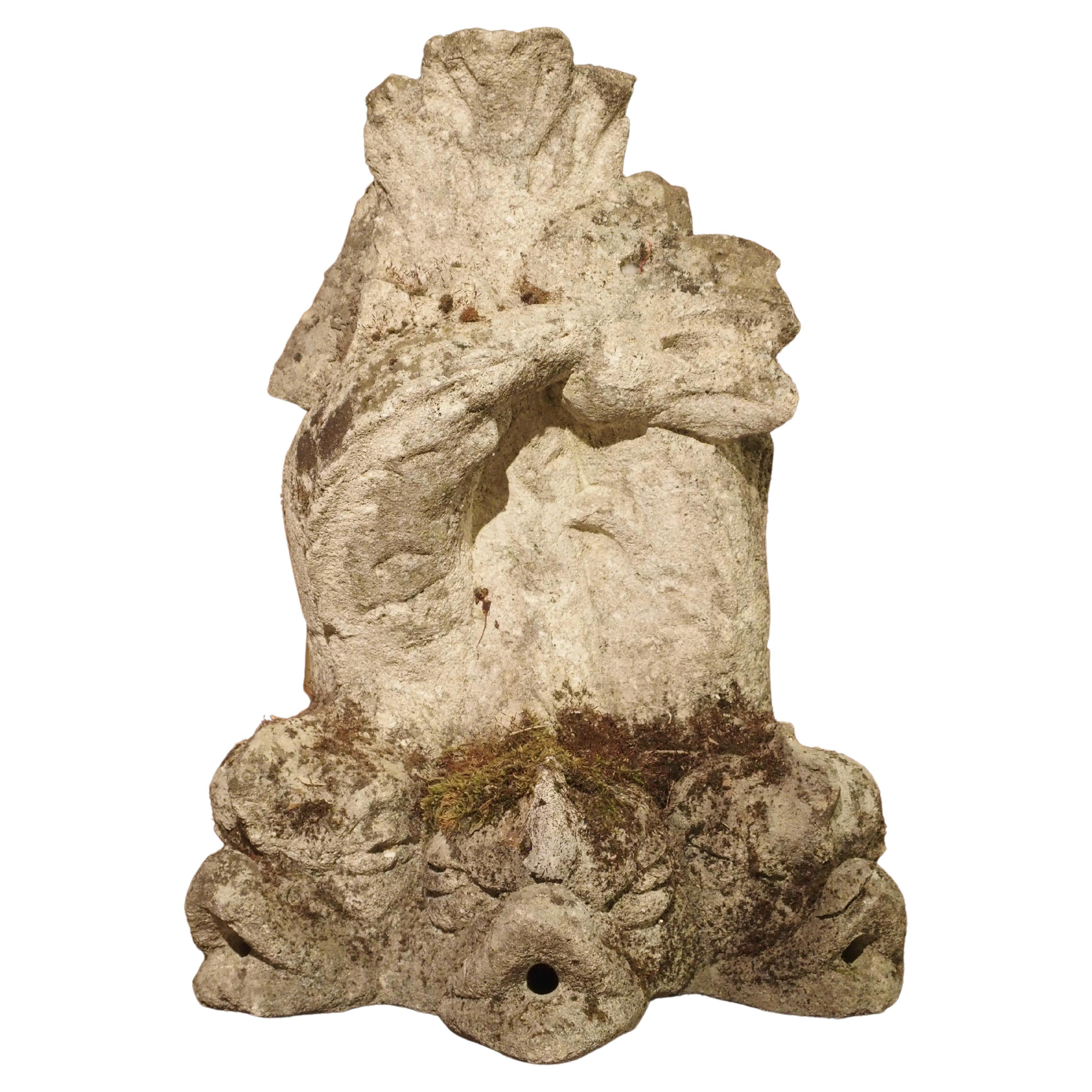 Antique French Stone Fountain Piece with Triple Dolphin Spouts, Circa 1900 For Sale