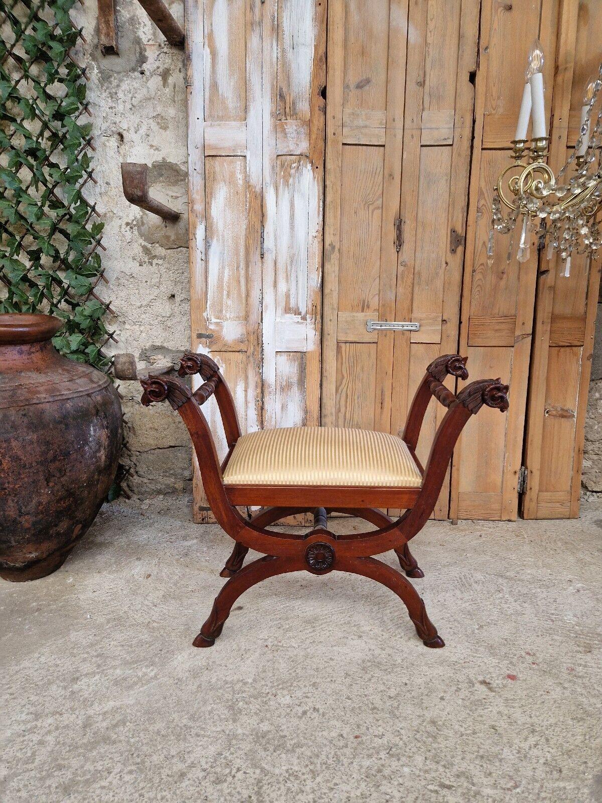 Antique French Stool Empire Style Mahogany Tabouret In Good Condition For Sale In Buxton, GB