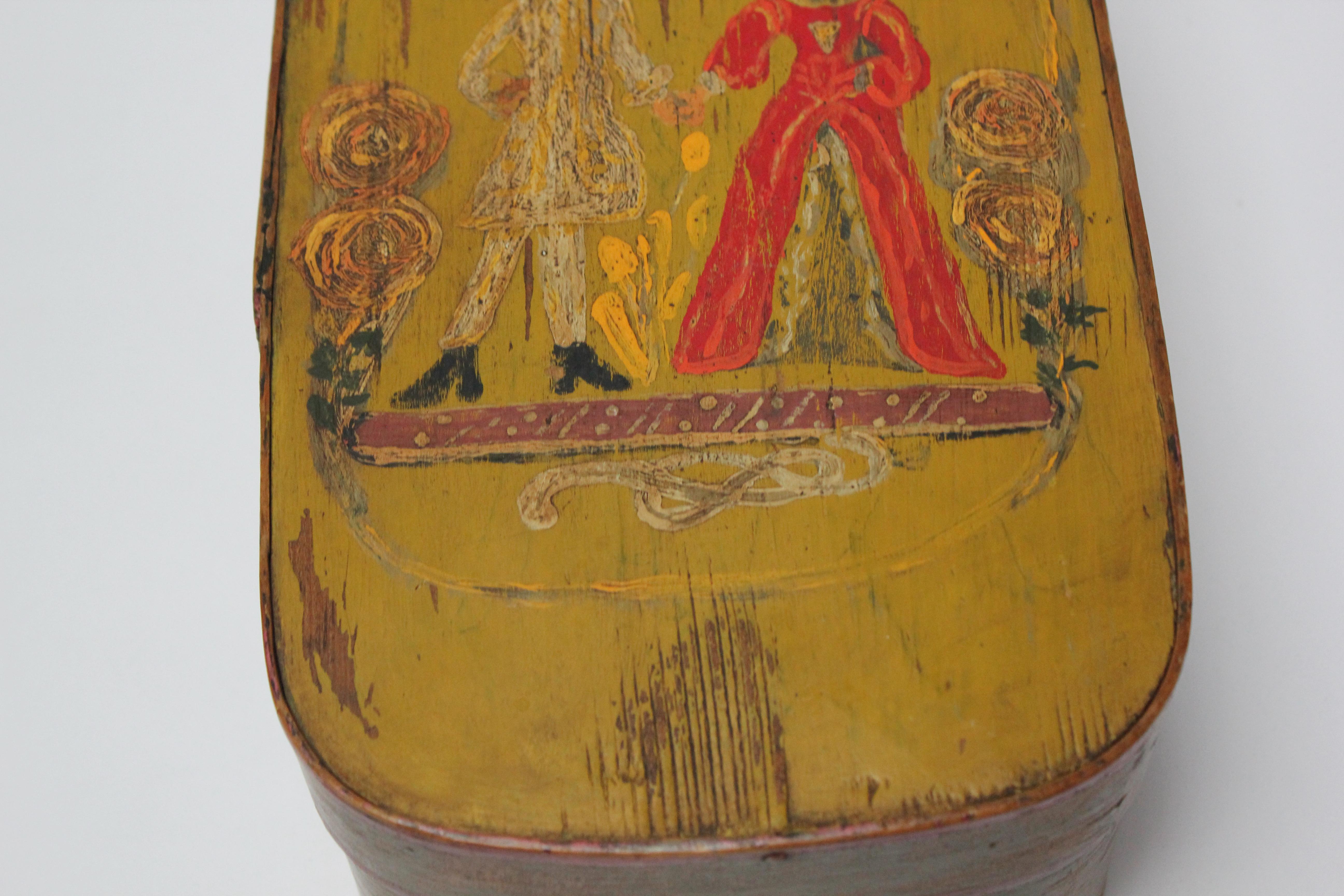 Antike französische Aufbewahrungsbox mit handbemaltem Clown-Motiv, antik im Angebot 7