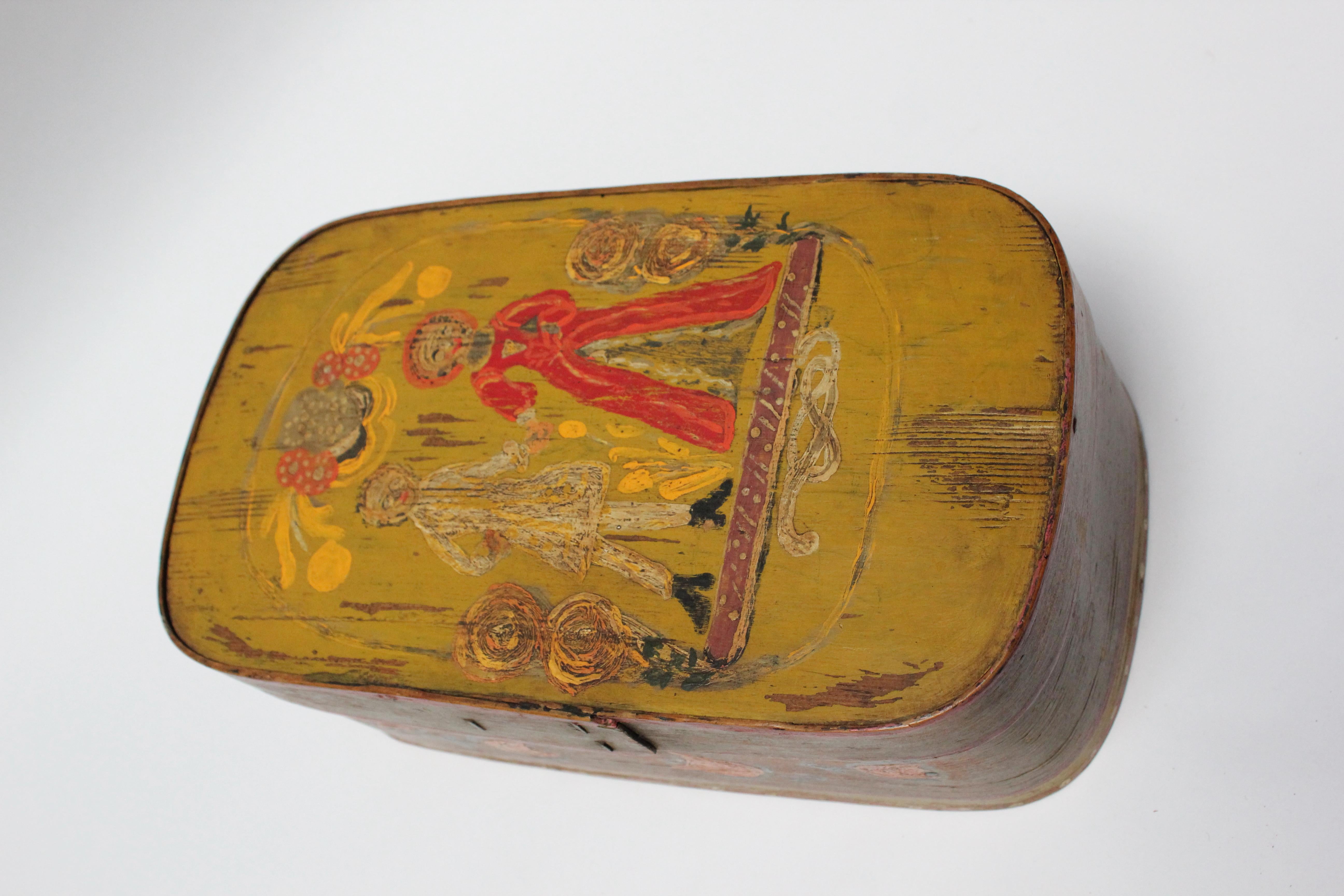 Antike französische Aufbewahrungsbox mit handbemaltem Clown-Motiv, antik im Angebot 11