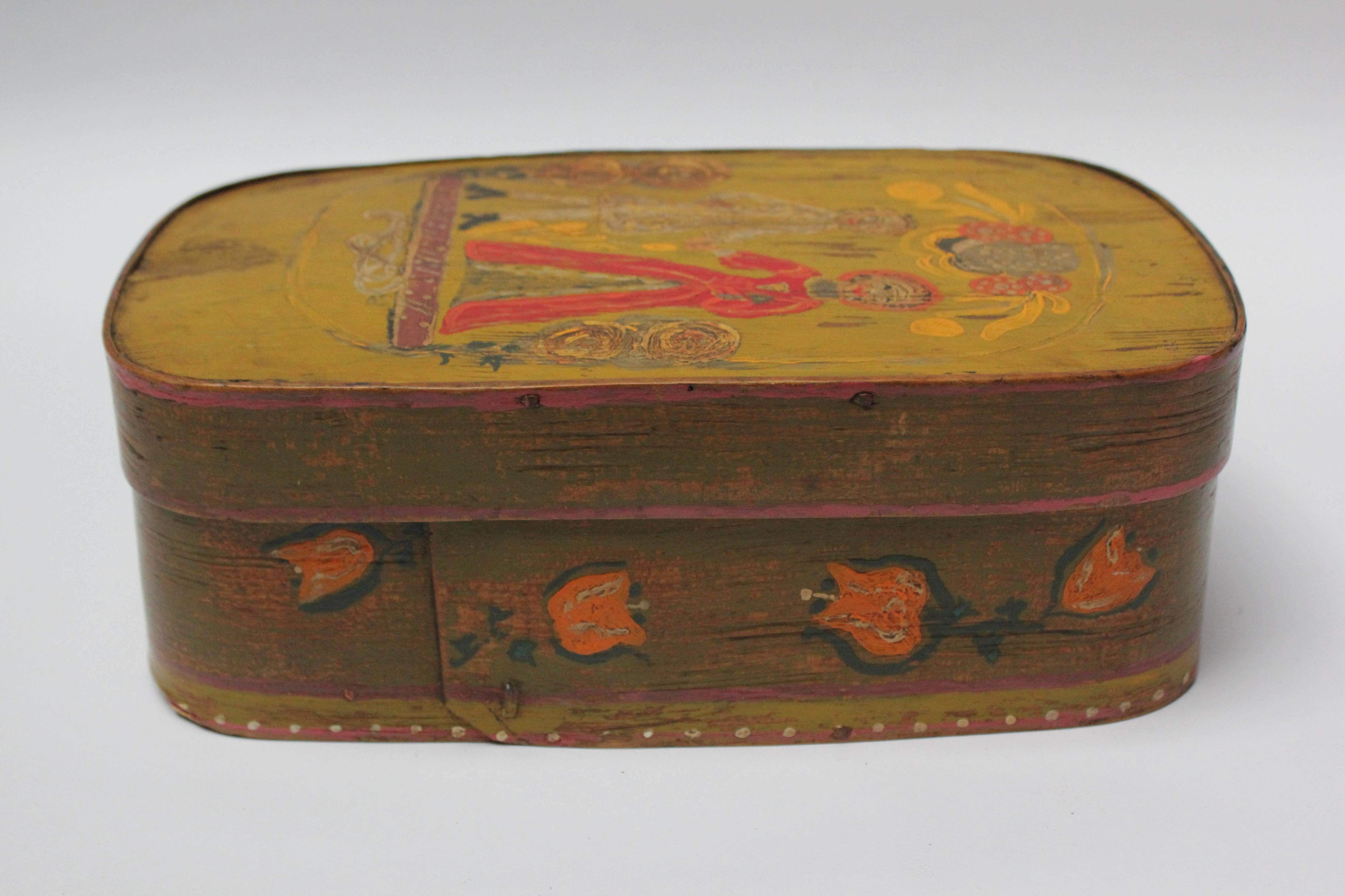 Antike französische Aufbewahrungsbox mit handbemaltem Clown-Motiv, antik (Französisch) im Angebot