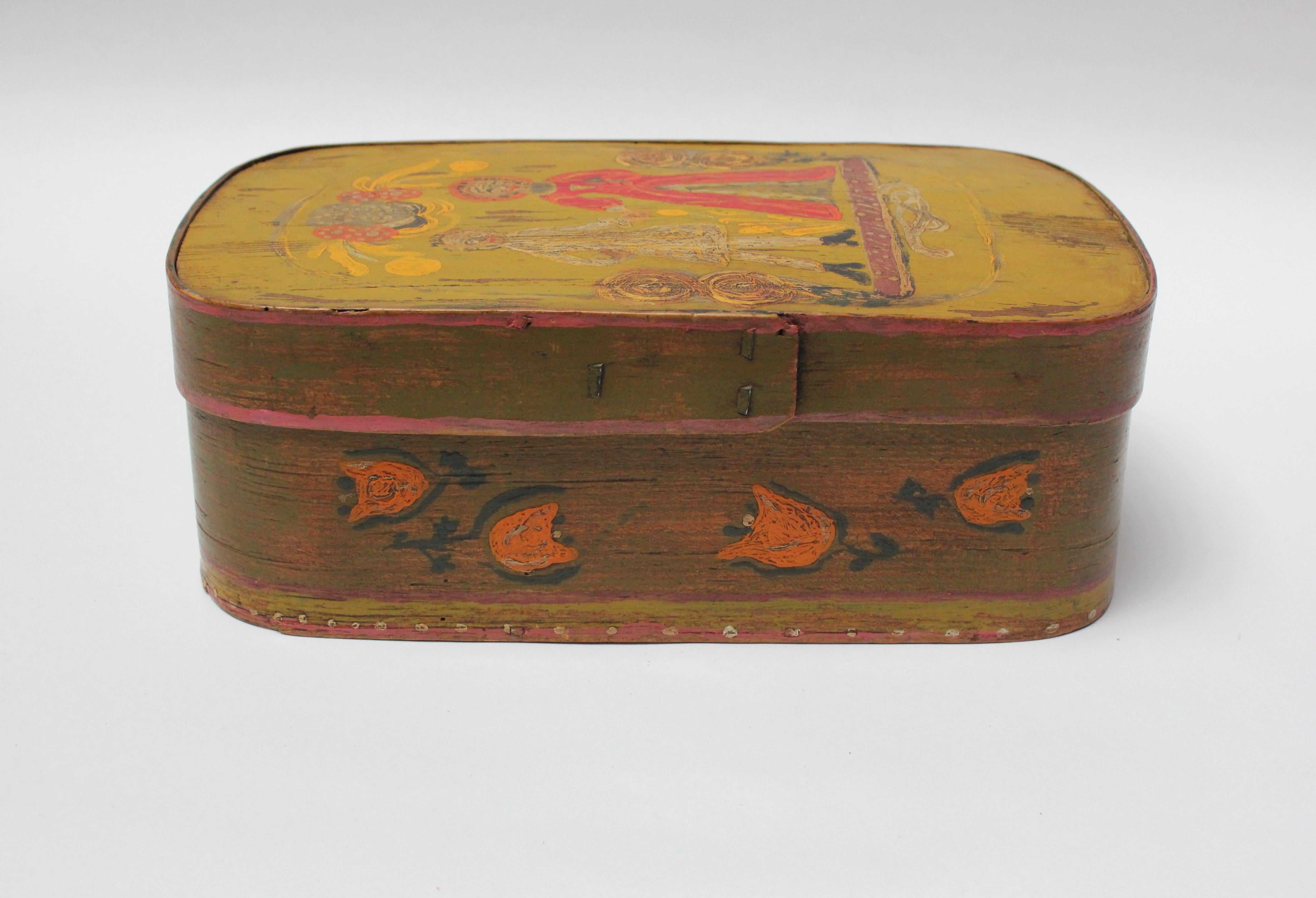 19th Century Antique French Storage Box with Hand-Painted Clown Motif For Sale