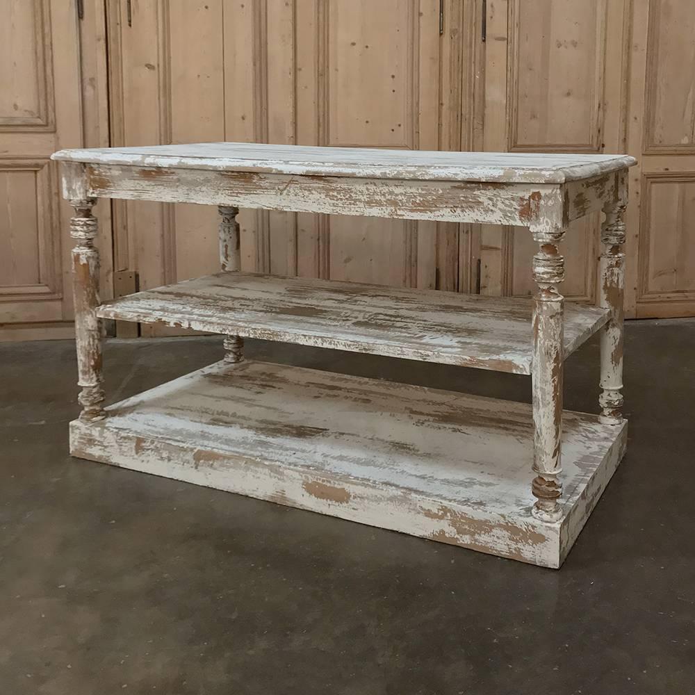 Antique French Store Counter, Island with Scraped Paint Finish 2