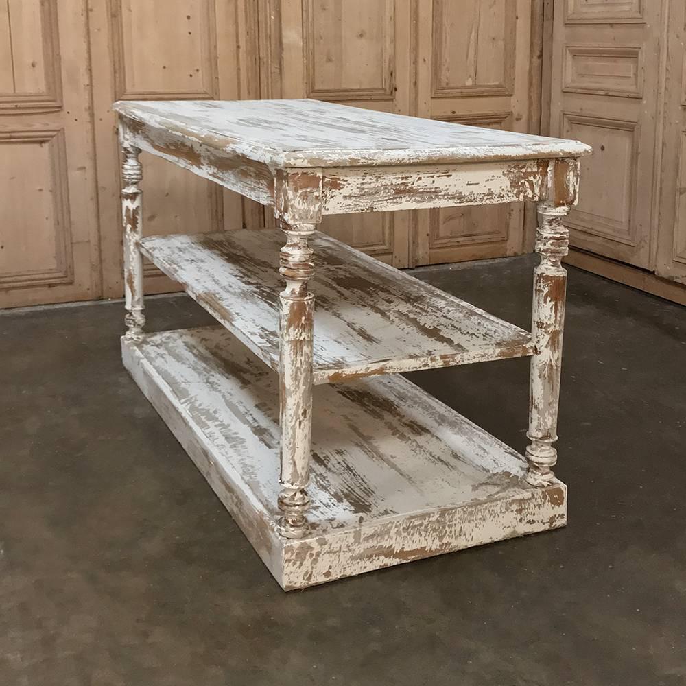 Antique French Store Counter, Island with Scraped Paint Finish In Good Condition In Dallas, TX