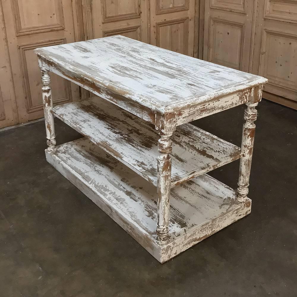 20th Century Antique French Store Counter, Island with Scraped Paint Finish