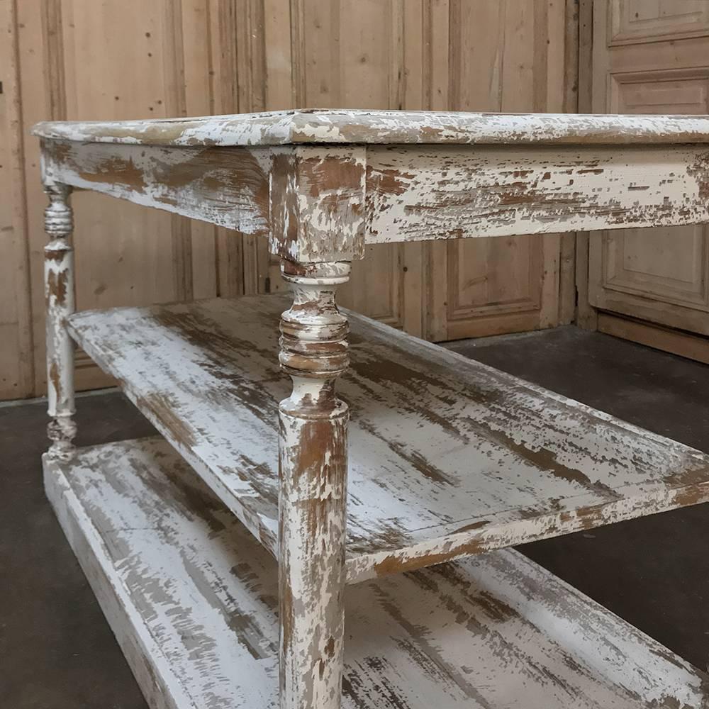 Antique French Store Counter, Island with Scraped Paint Finish 1
