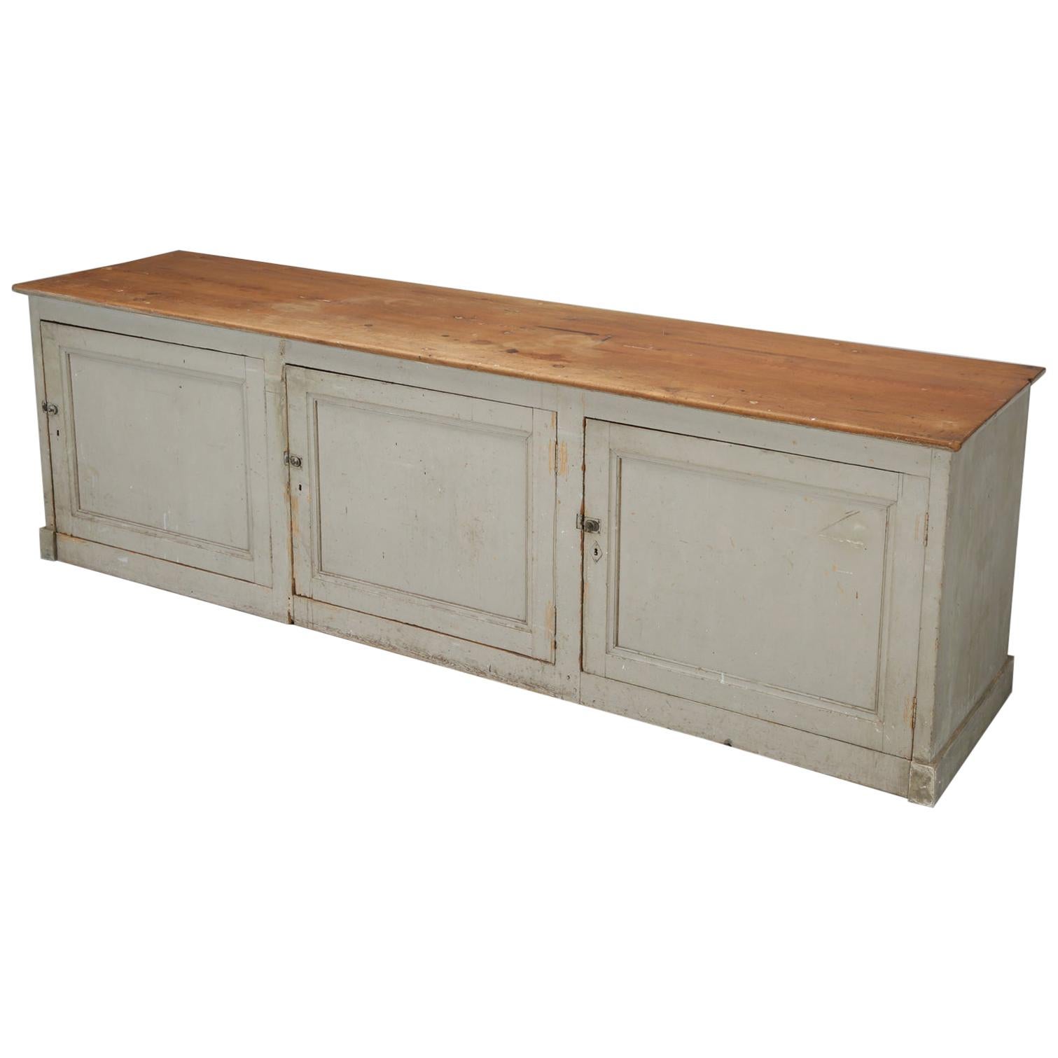 Antique French Store Counter or Kitchen Island in Original Paint, Unrestored
