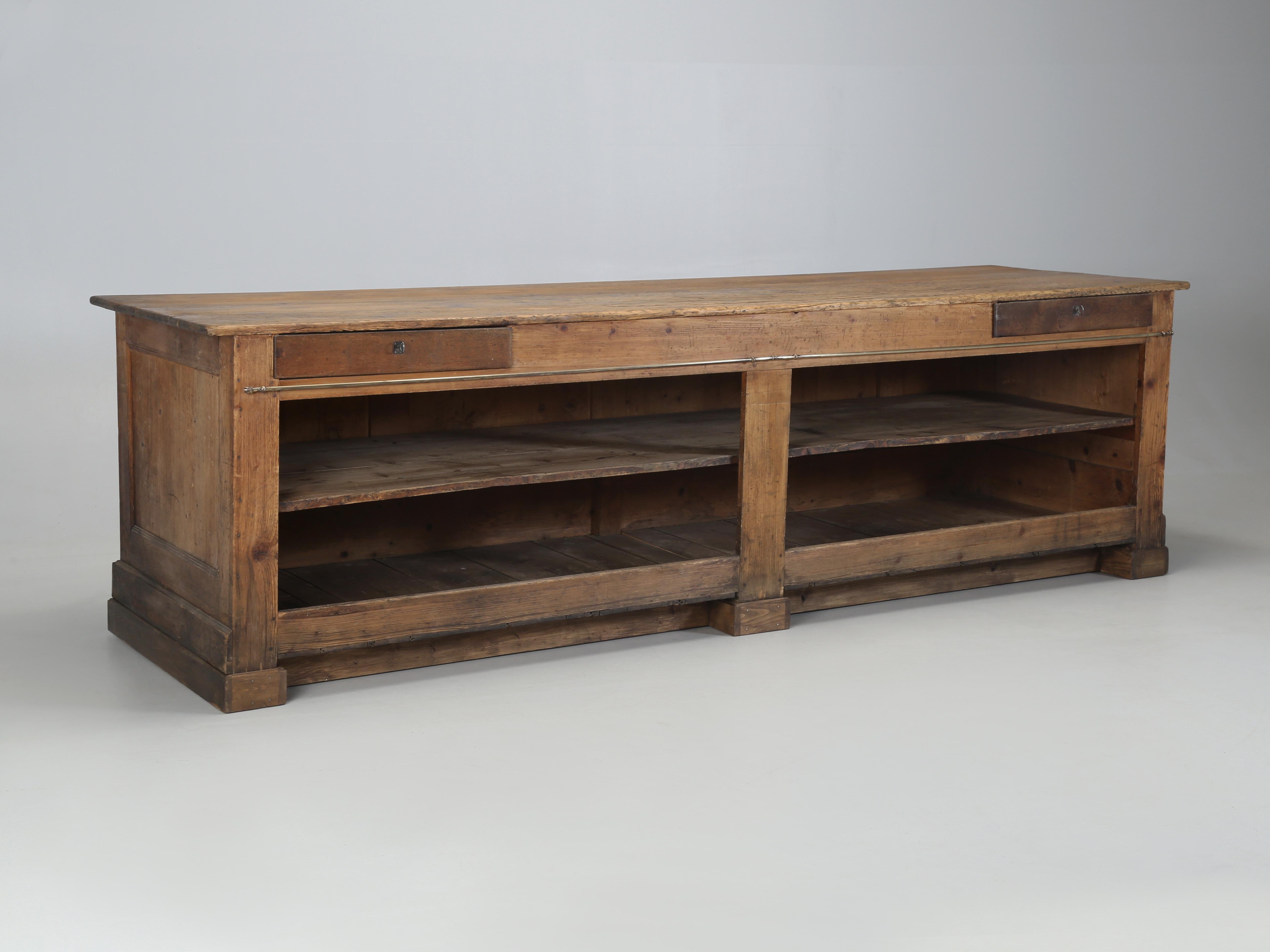 Antique French Store Counter Repurposed for Kitchen Island Structurally Restored For Sale 4