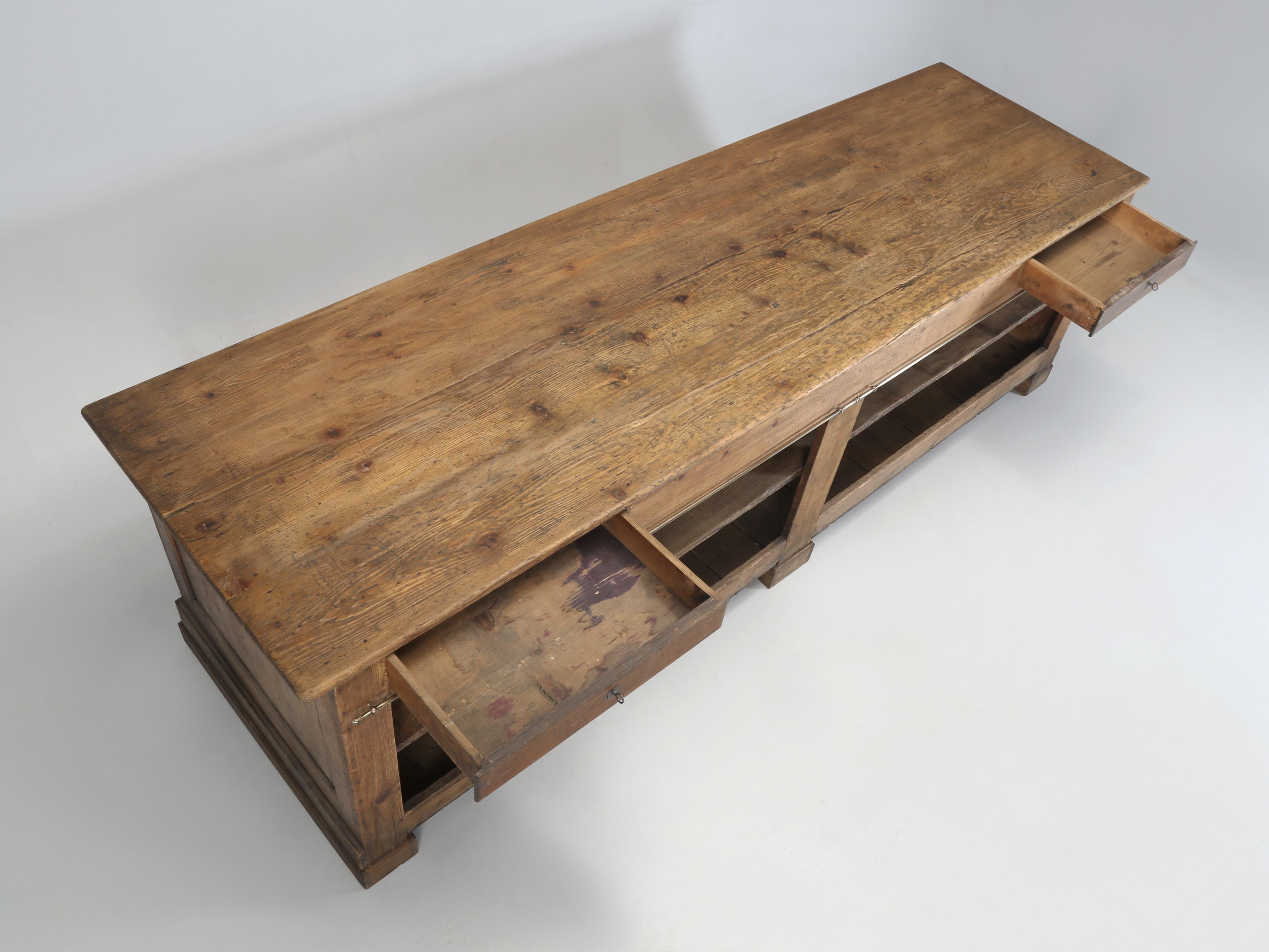 Antique French Store Counter Repurposed for Kitchen Island Structurally Restored For Sale 5