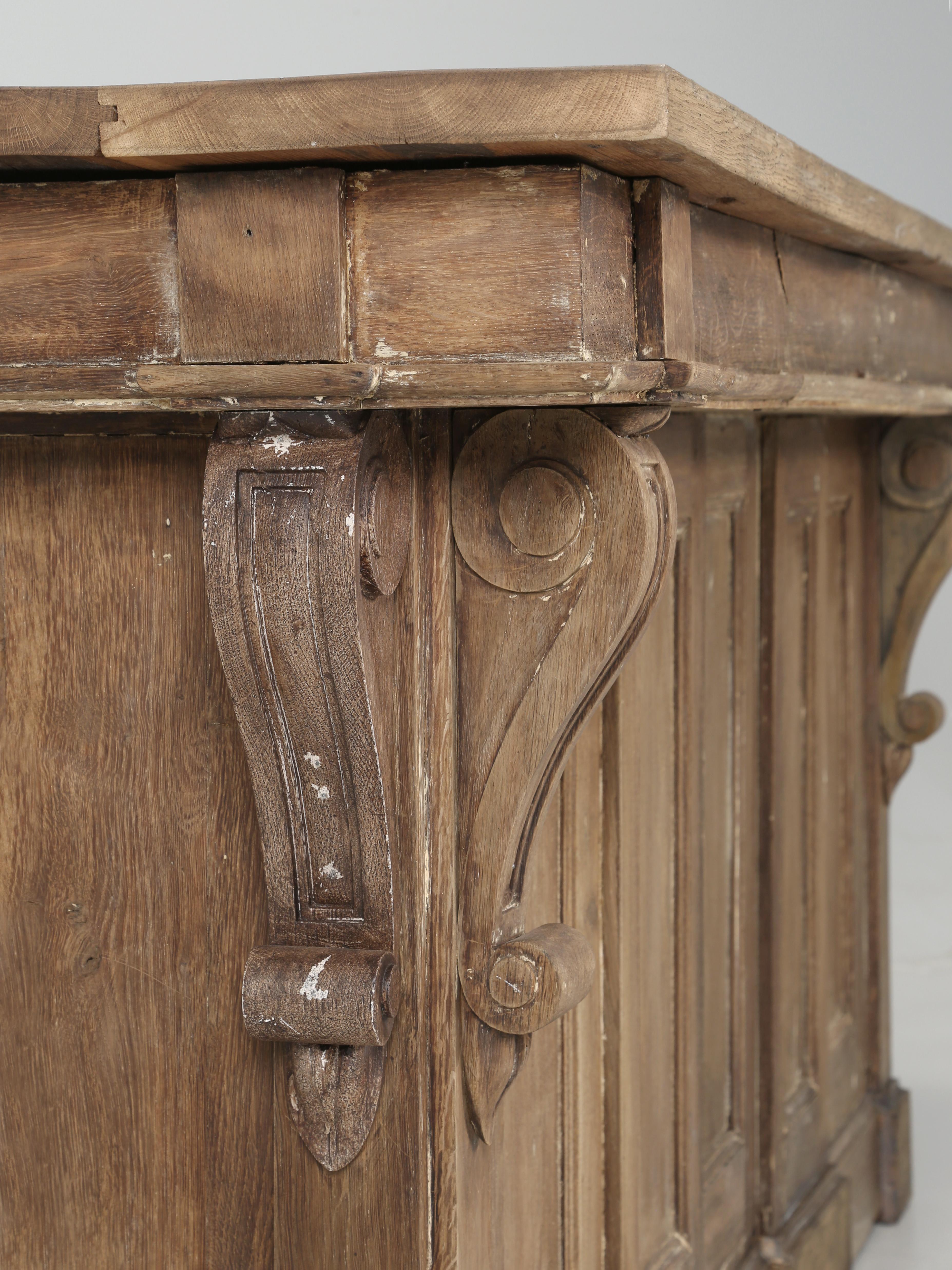 Oak Antique French Store Counter Repurposed into a Kitchen Island From The Provence For Sale