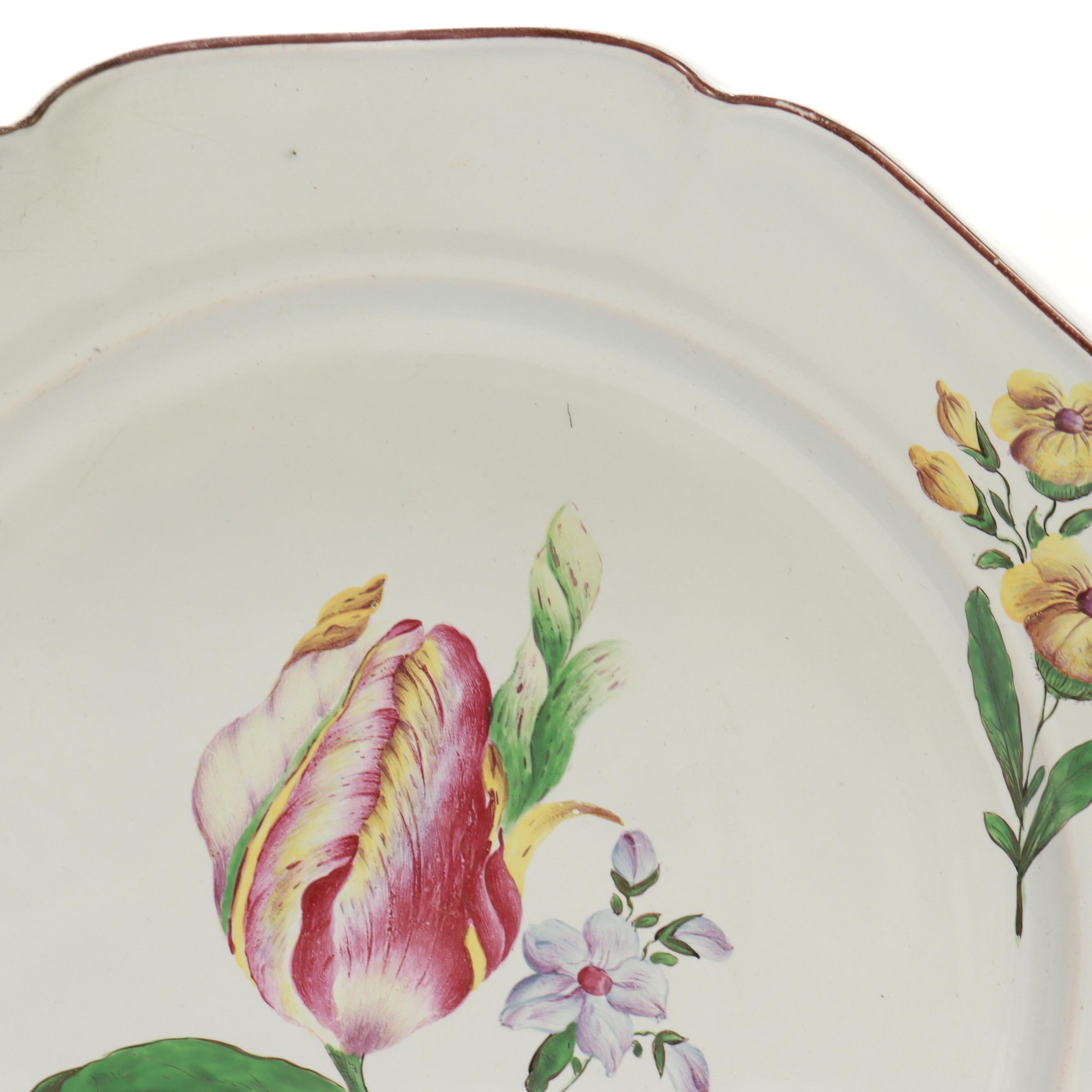 Antique French Straßburg Fayence Floral Teller im Angebot 3