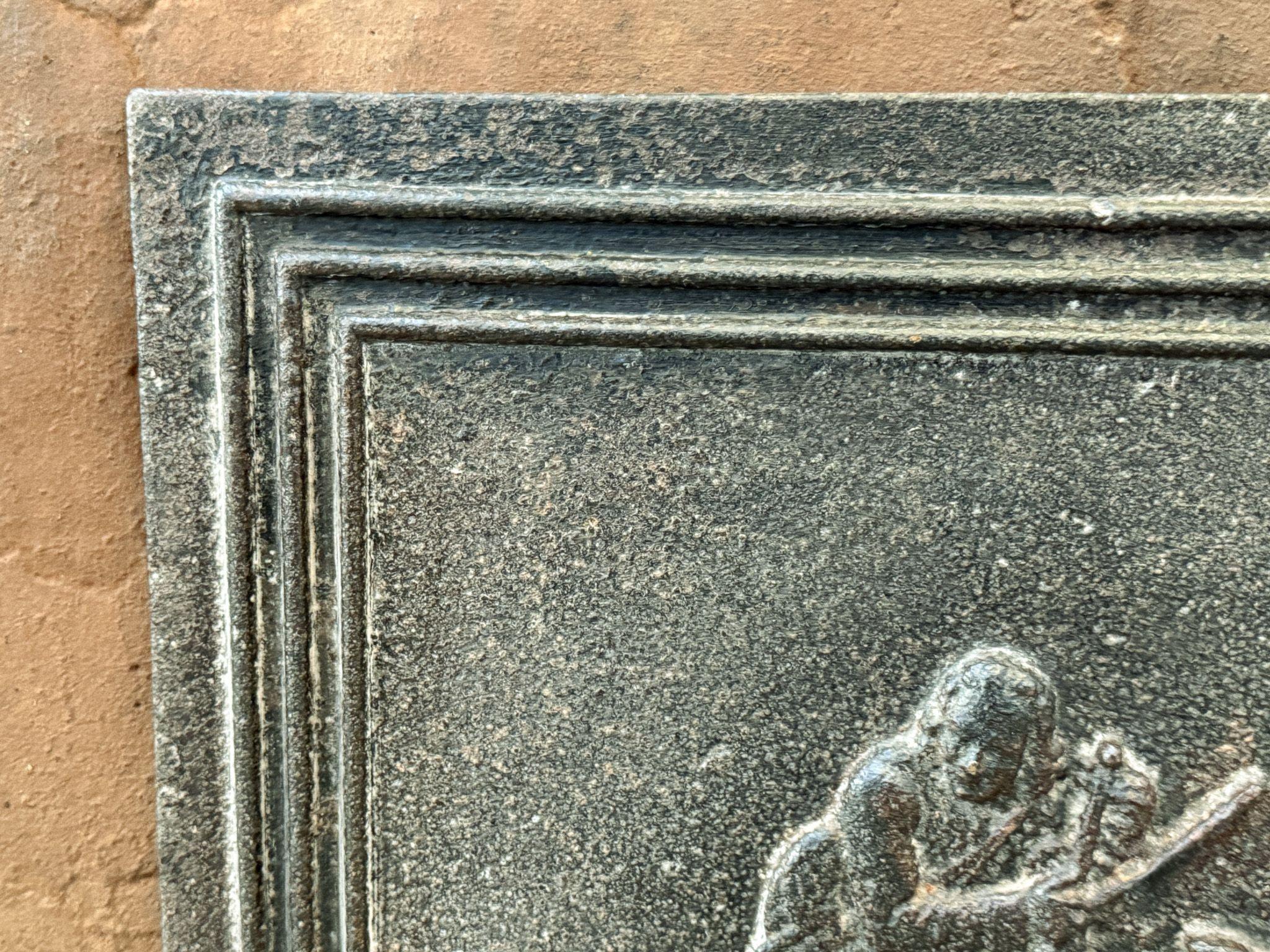 Iron Antique French 'Street Musician' Fireback / Backsplash, 19th Century For Sale