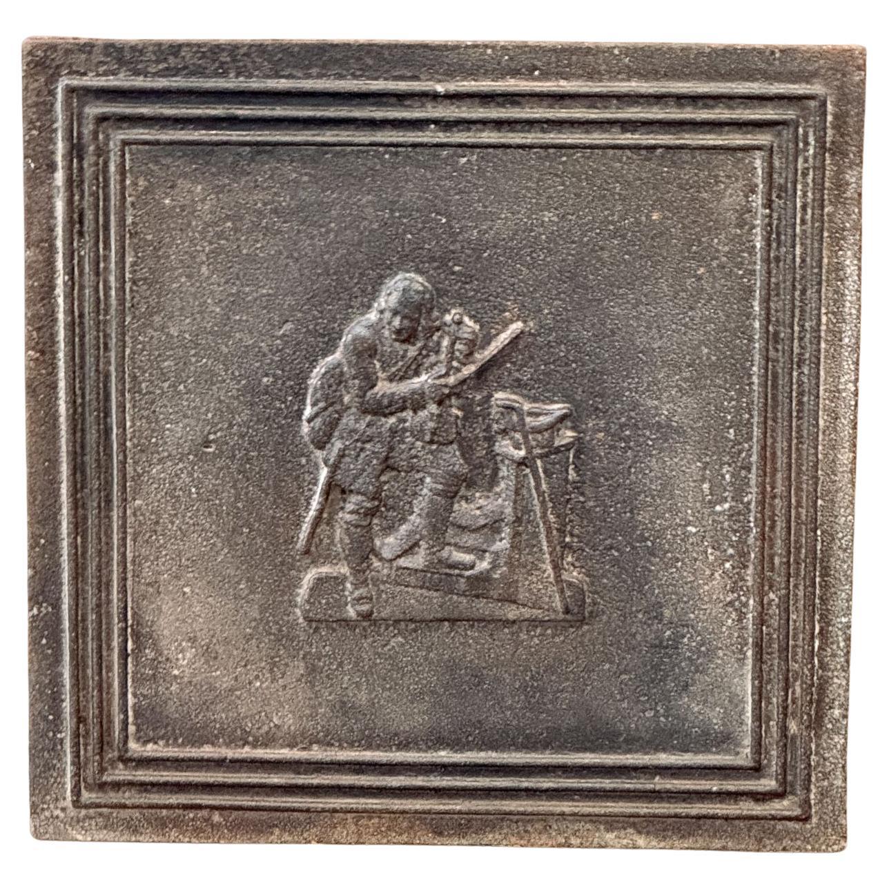 Antique French 'Street Musician' Fireback / Backsplash, 19th Century For Sale