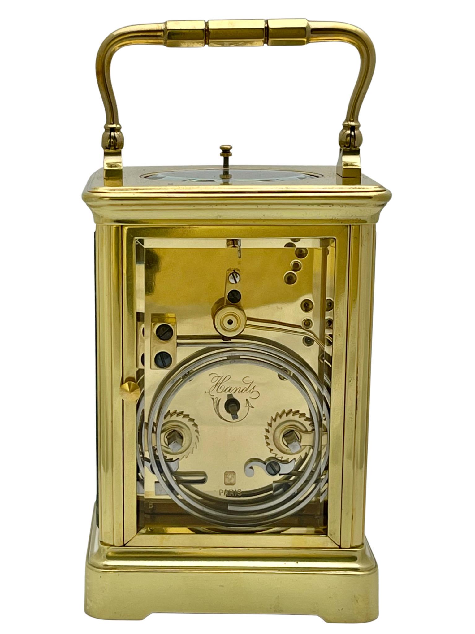 Belle Époque Antique French Striking and Repeating Polished Brass Henri Jacot Carriage Clock For Sale