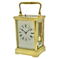 Antique French Striking and Repeating Polished Brass Henri Jacot Carriage Clock