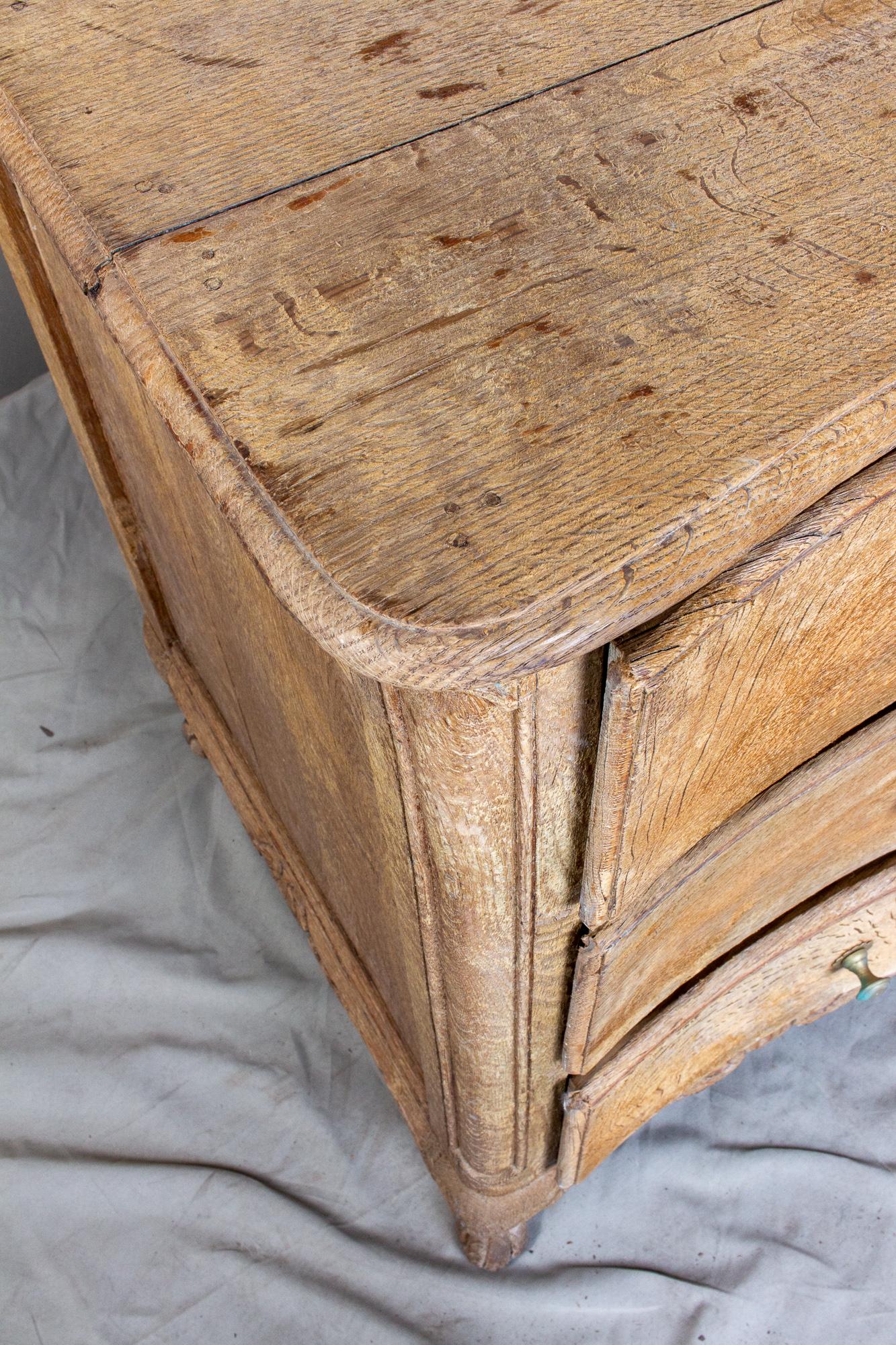 Antique French Stripped Oak Curved-Front Three-Drawer Commode 11