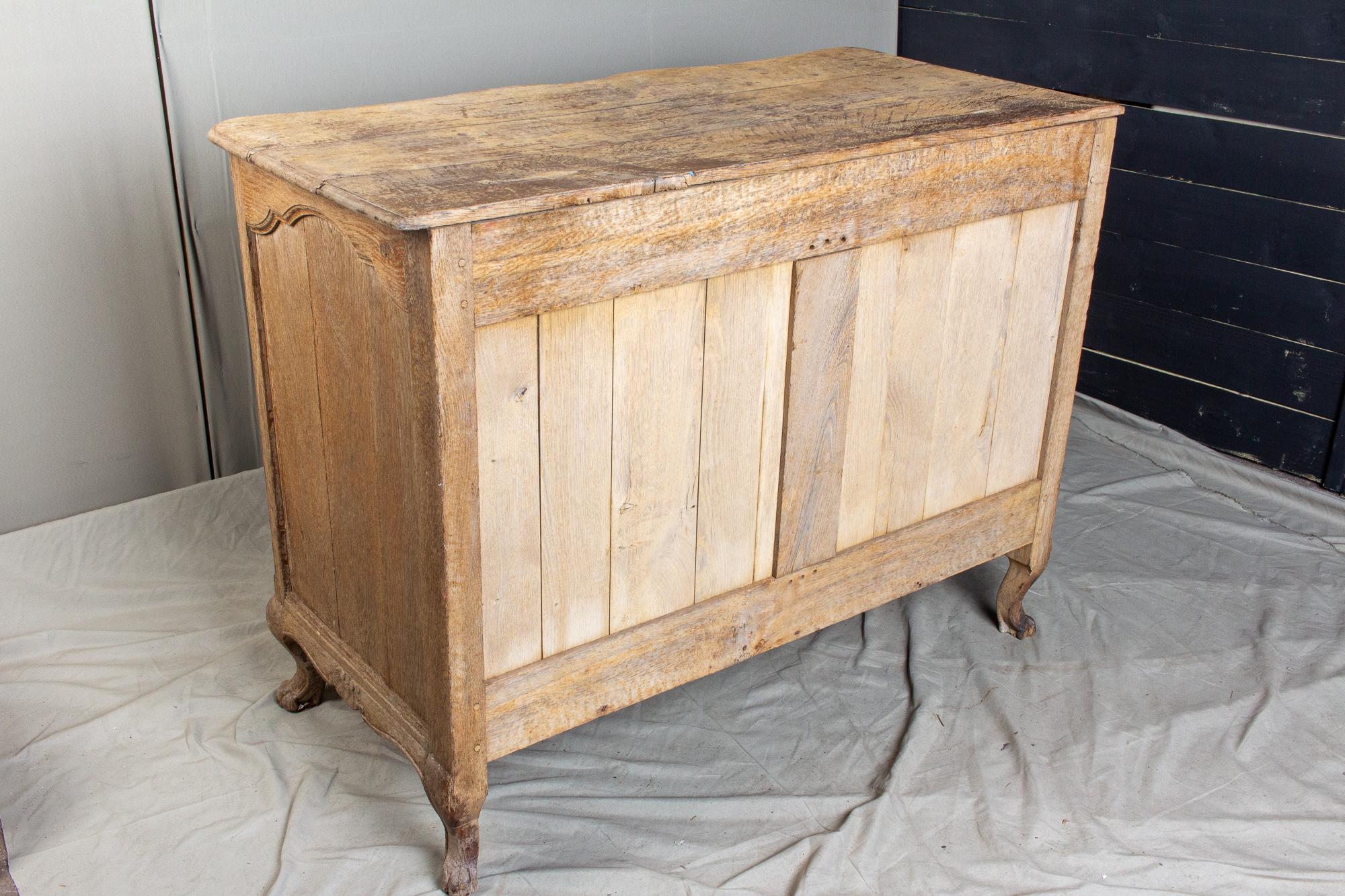 Antique French Stripped Oak Curved-Front Three-Drawer Commode 15